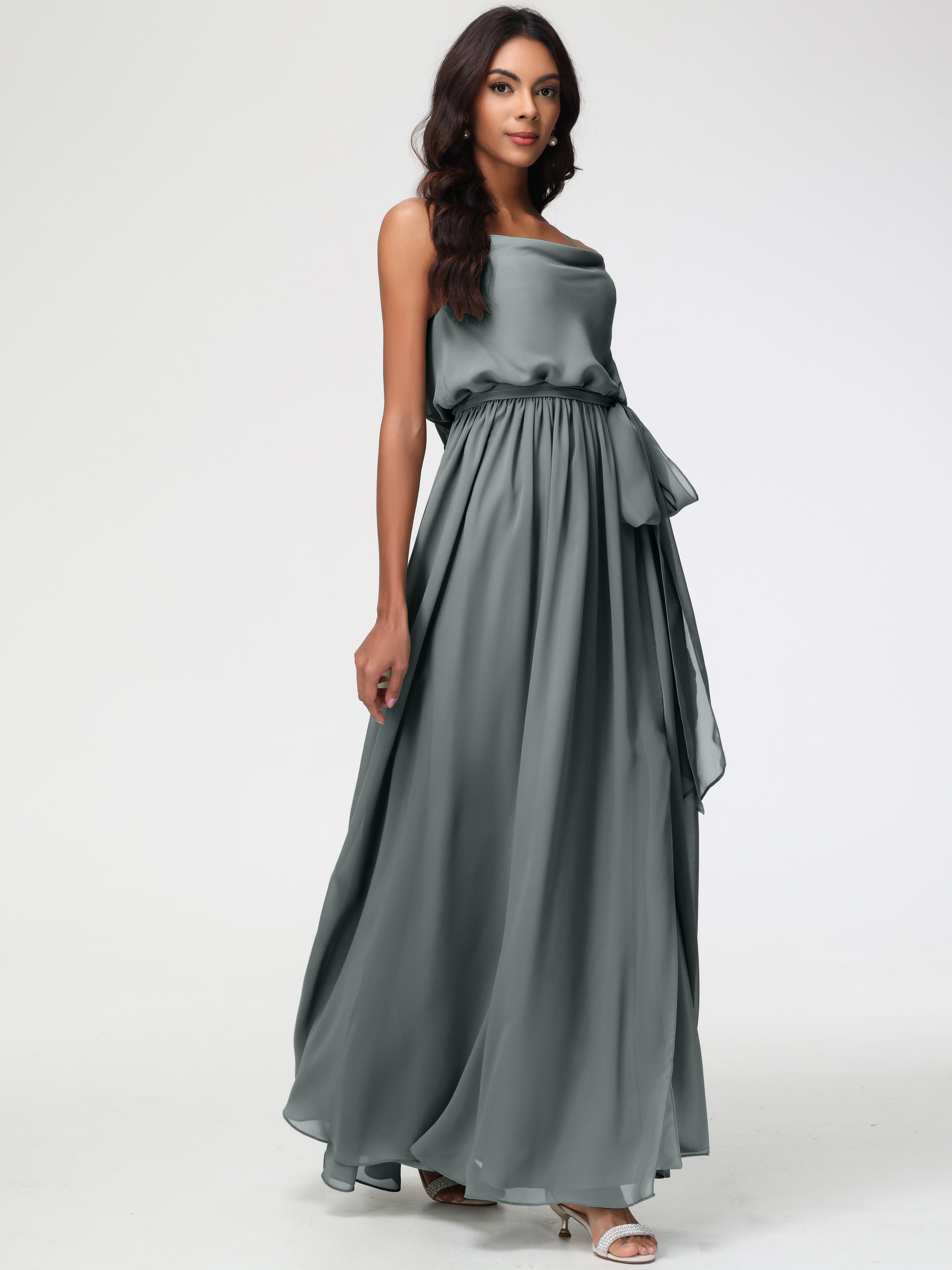 A-Line Cowl Spaghetti Straps Sleeveless Long Split Chiffon Bridesmaid Dresses (Copy)