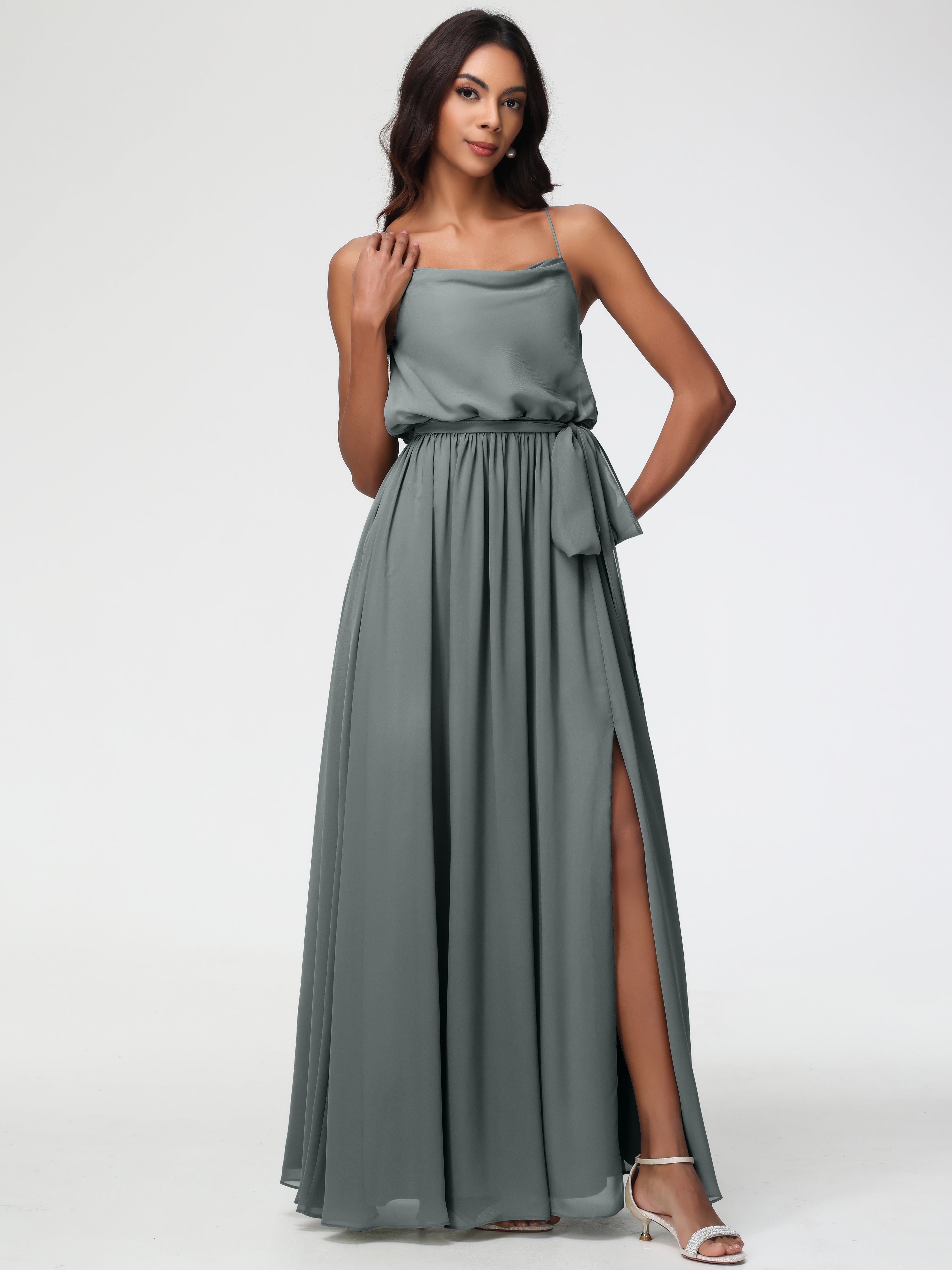 A-Line Cowl Spaghetti Straps Sleeveless Long Split Chiffon Bridesmaid Dresses (Copy)