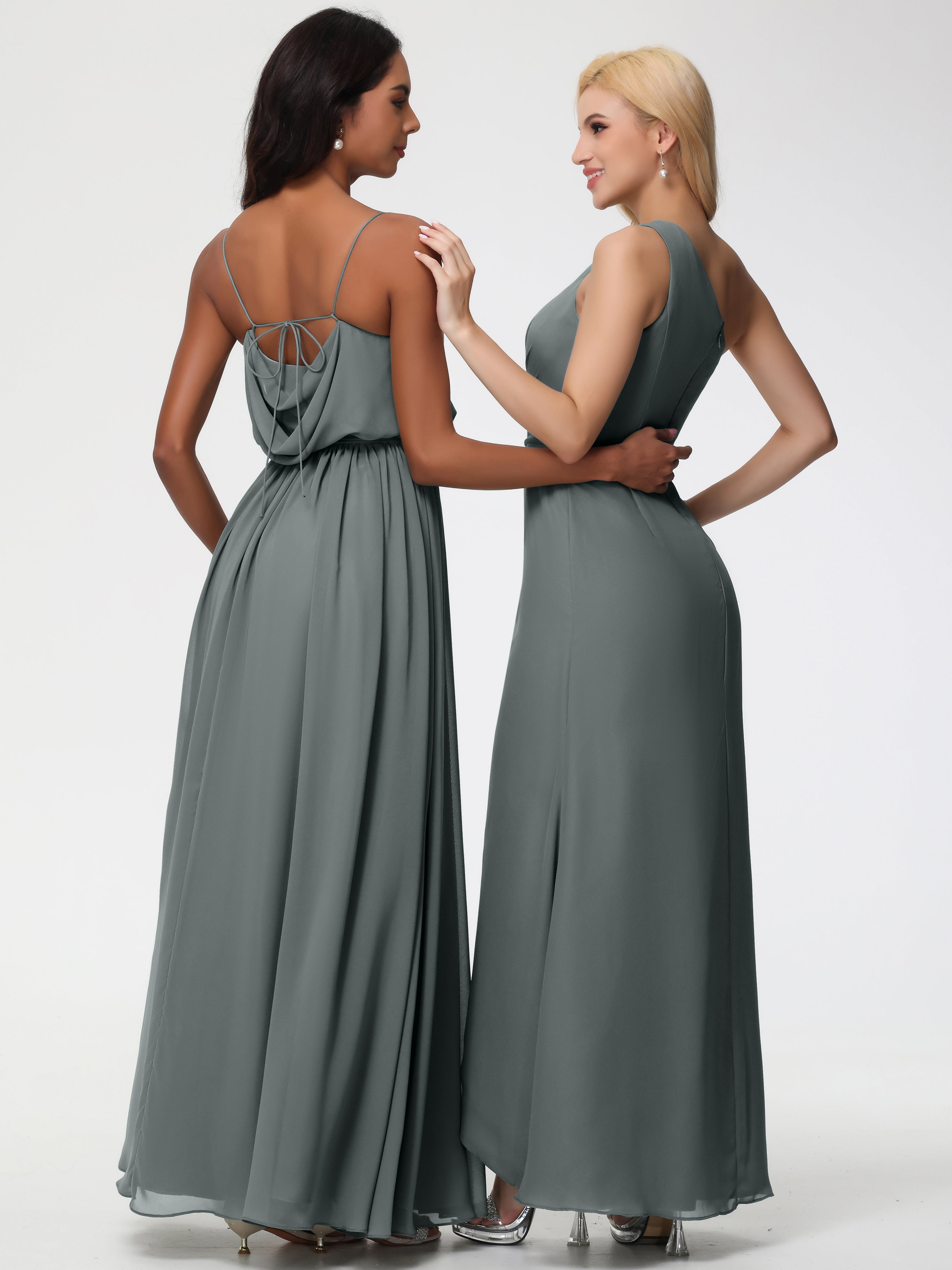 A-Line Cowl Spaghetti Straps Sleeveless Long Split Chiffon Bridesmaid Dresses (Copy)