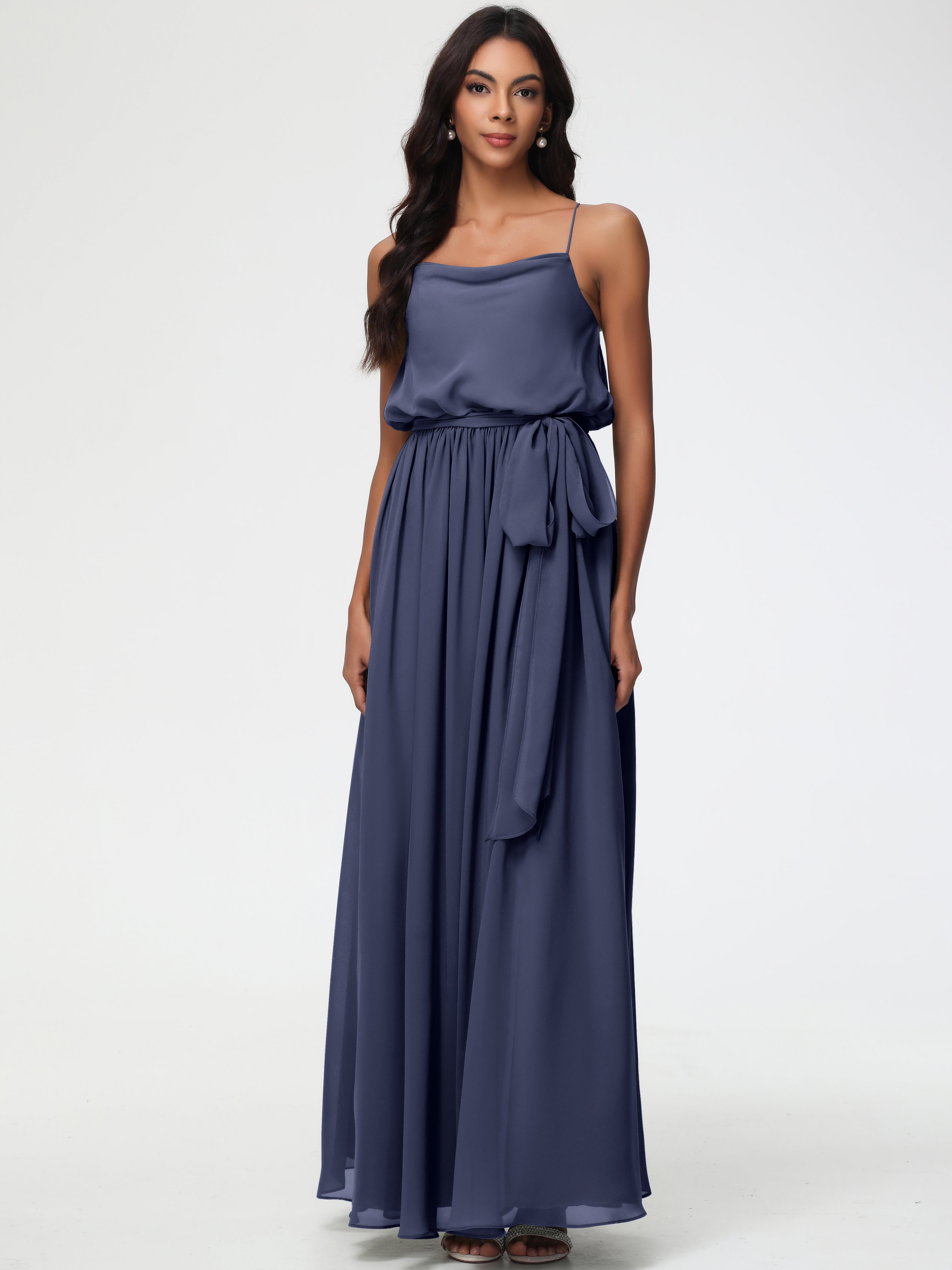 A-Line Cowl Spaghetti Straps Sleeveless Long Split Chiffon Bridesmaid Dresses (Copy)