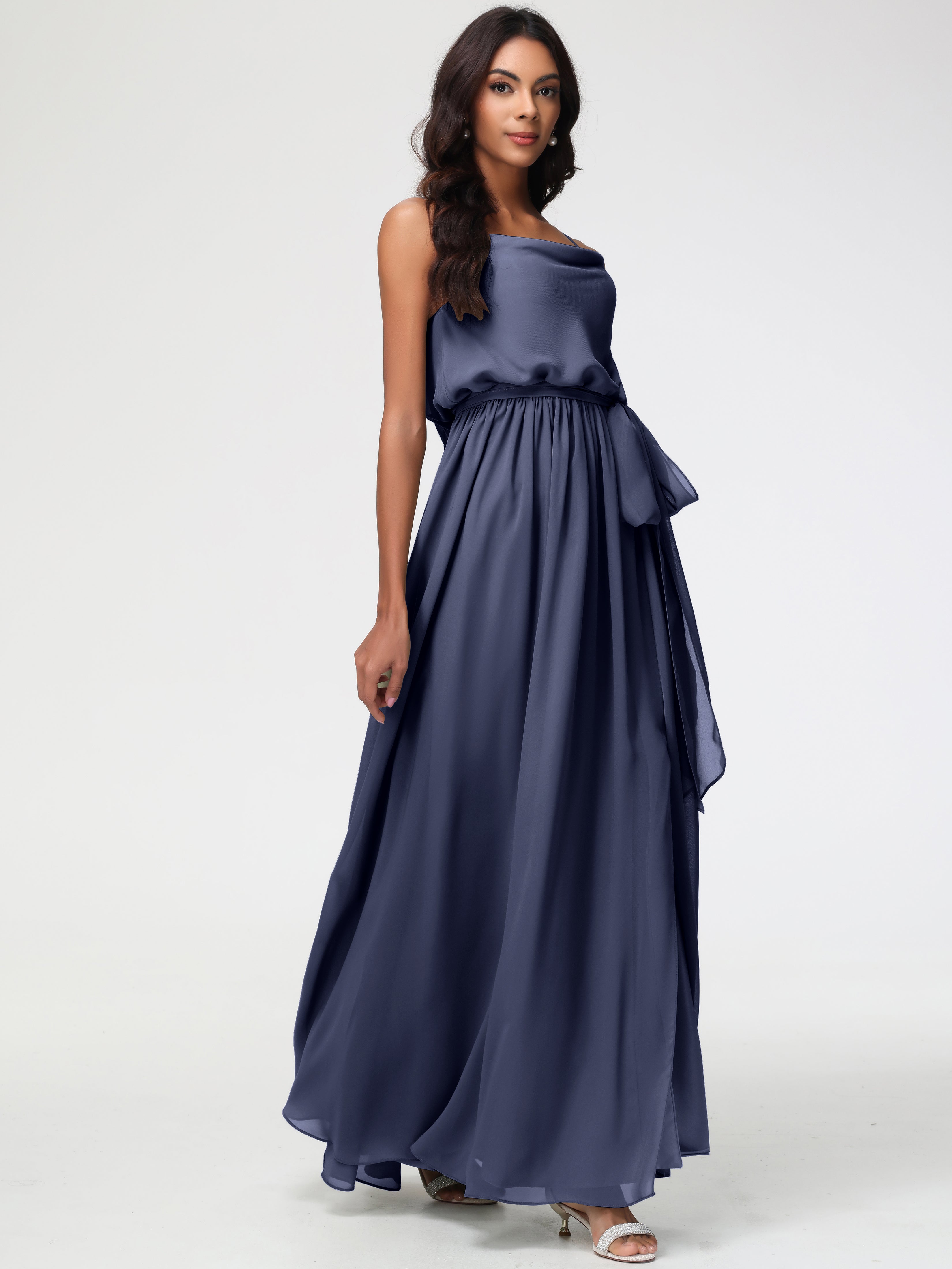 A-Line Cowl Spaghetti Straps Sleeveless Long Split Chiffon Bridesmaid Dresses (Copy)