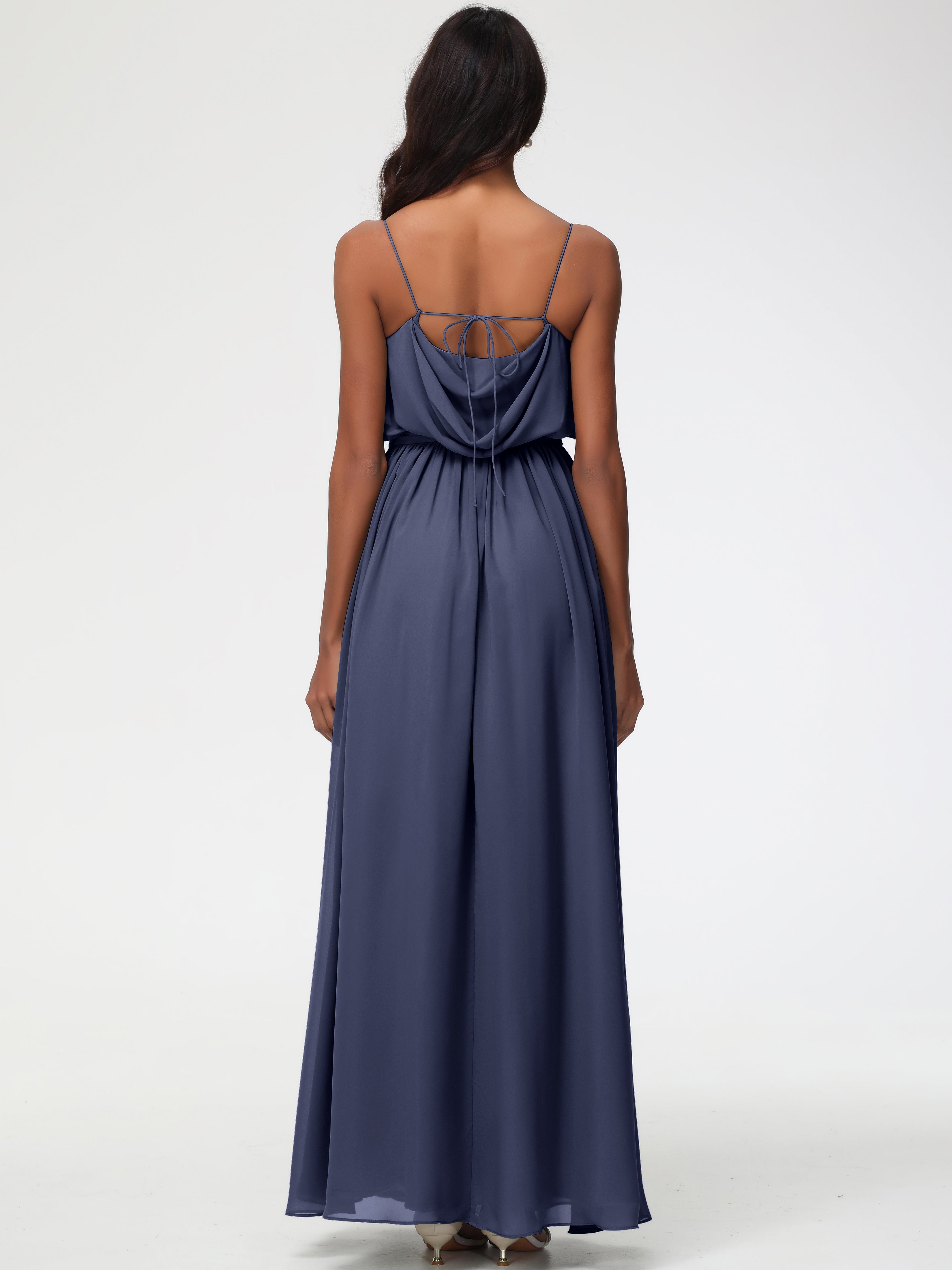 A-Line Cowl Spaghetti Straps Sleeveless Long Split Chiffon Bridesmaid Dresses (Copy)