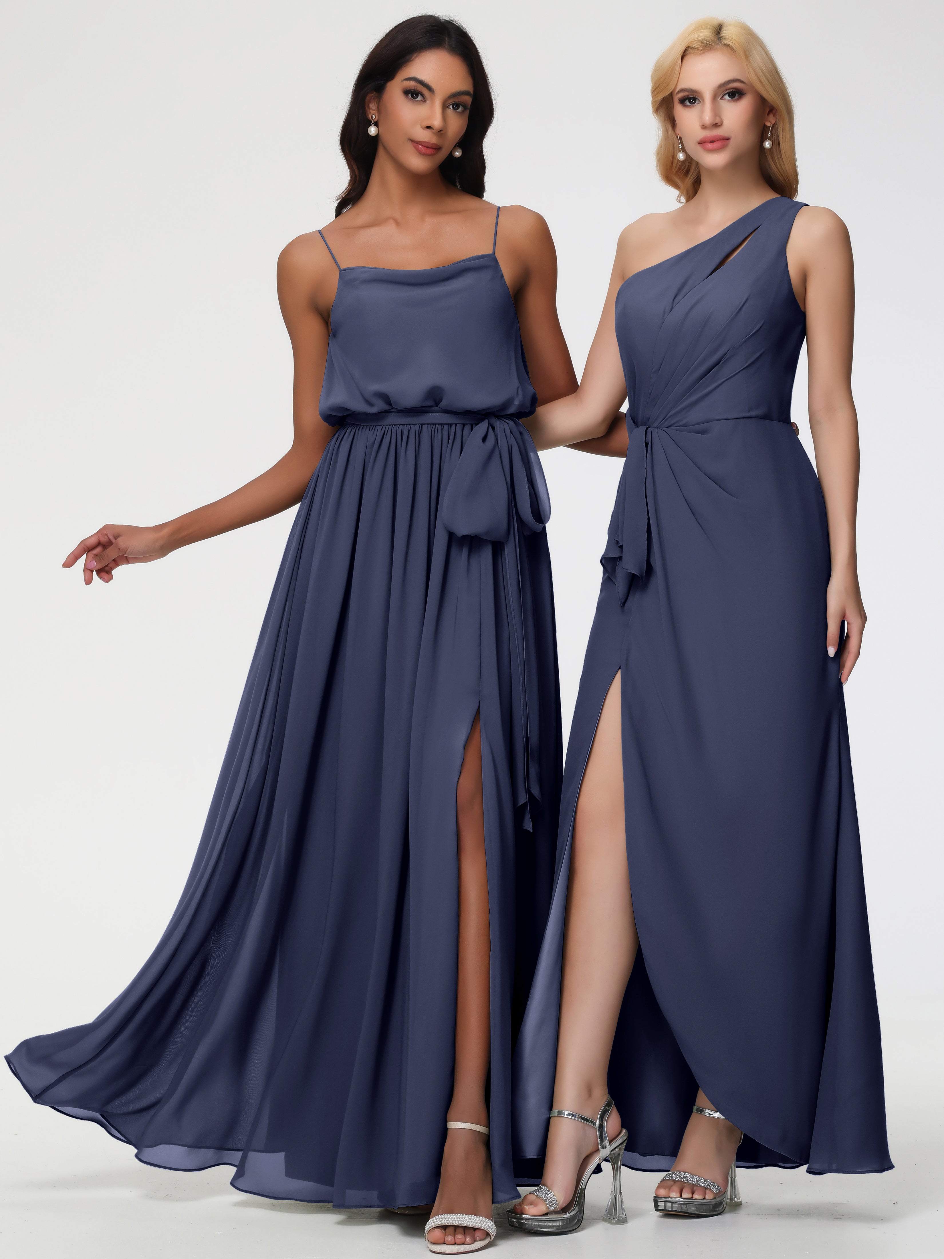 A-Line Cowl Spaghetti Straps Sleeveless Long Split Chiffon Bridesmaid Dresses (Copy)