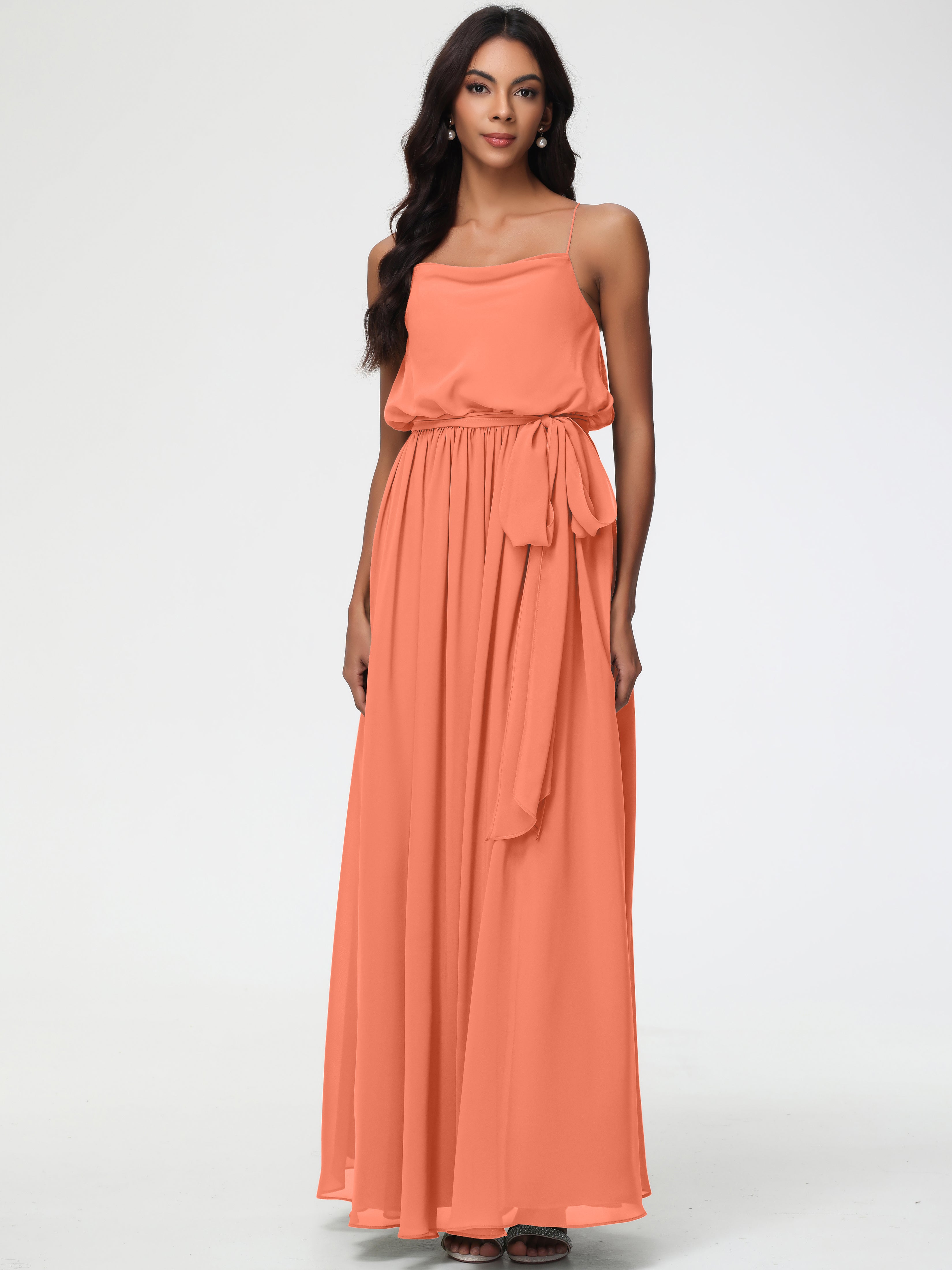A-Line Cowl Spaghetti Straps Sleeveless Long Split Chiffon Bridesmaid Dresses (Copy)