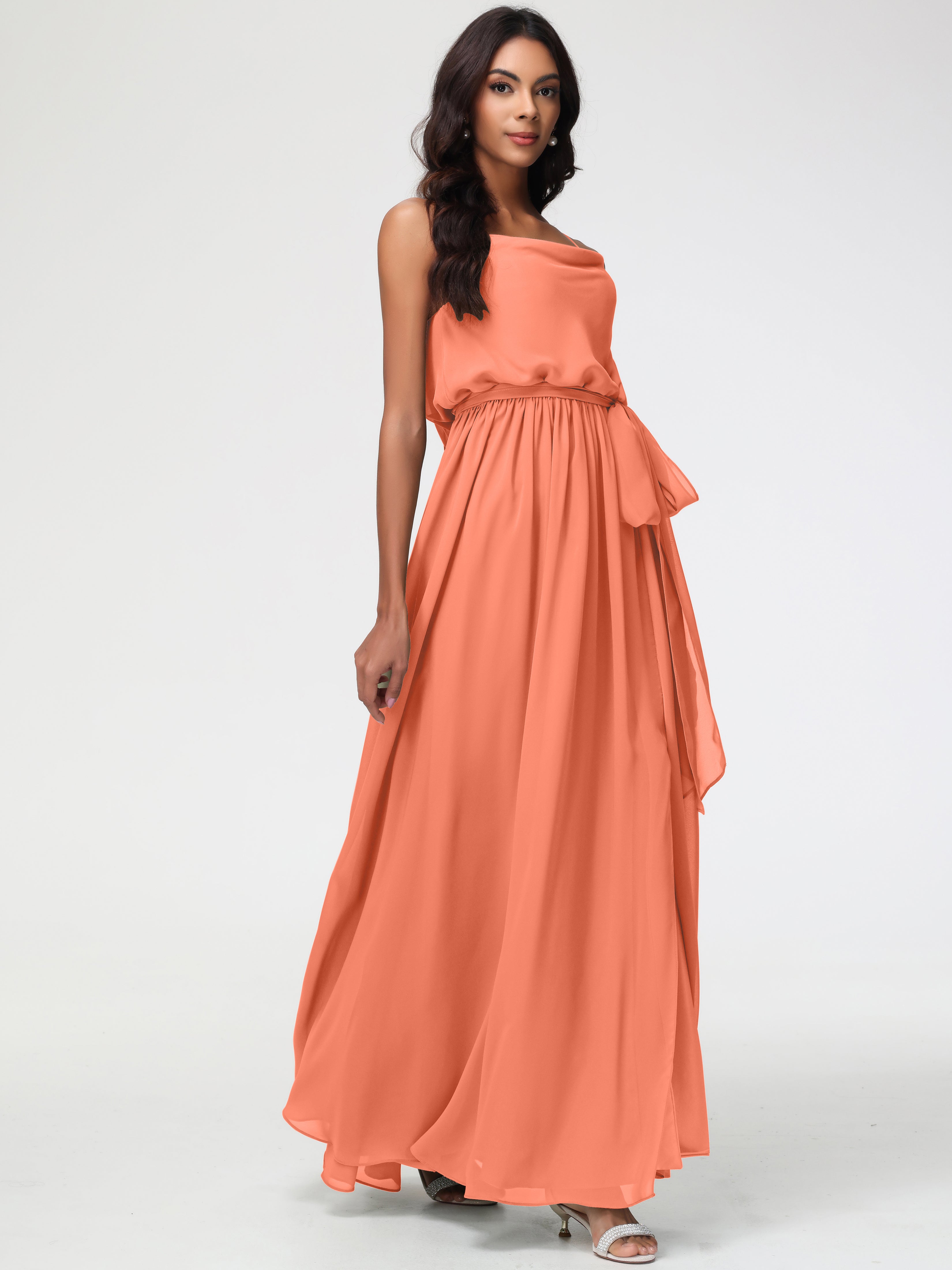 A-Line Cowl Spaghetti Straps Sleeveless Long Split Chiffon Bridesmaid Dresses (Copy)