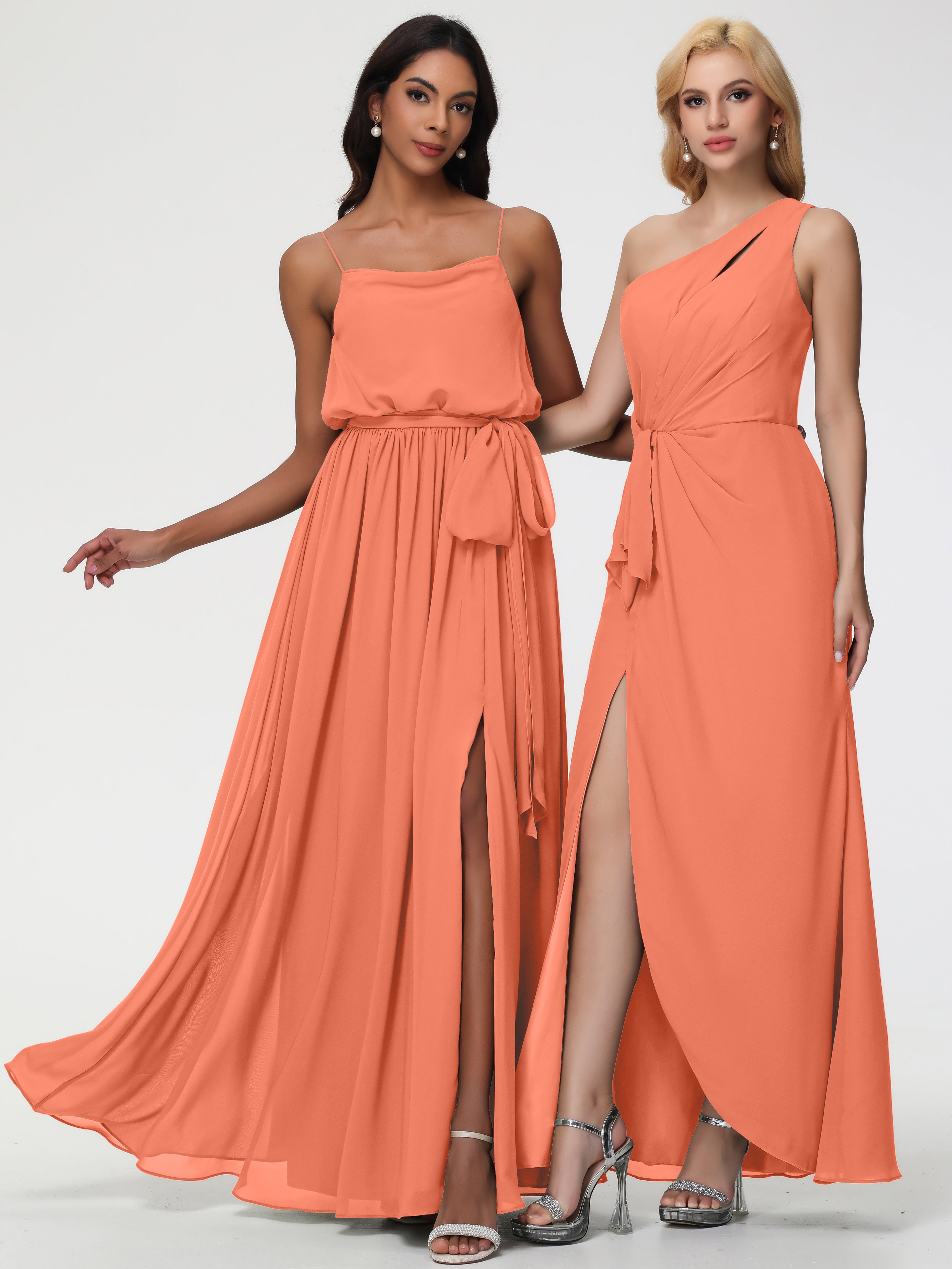 A-Line Cowl Spaghetti Straps Sleeveless Long Split Chiffon Bridesmaid Dresses (Copy)