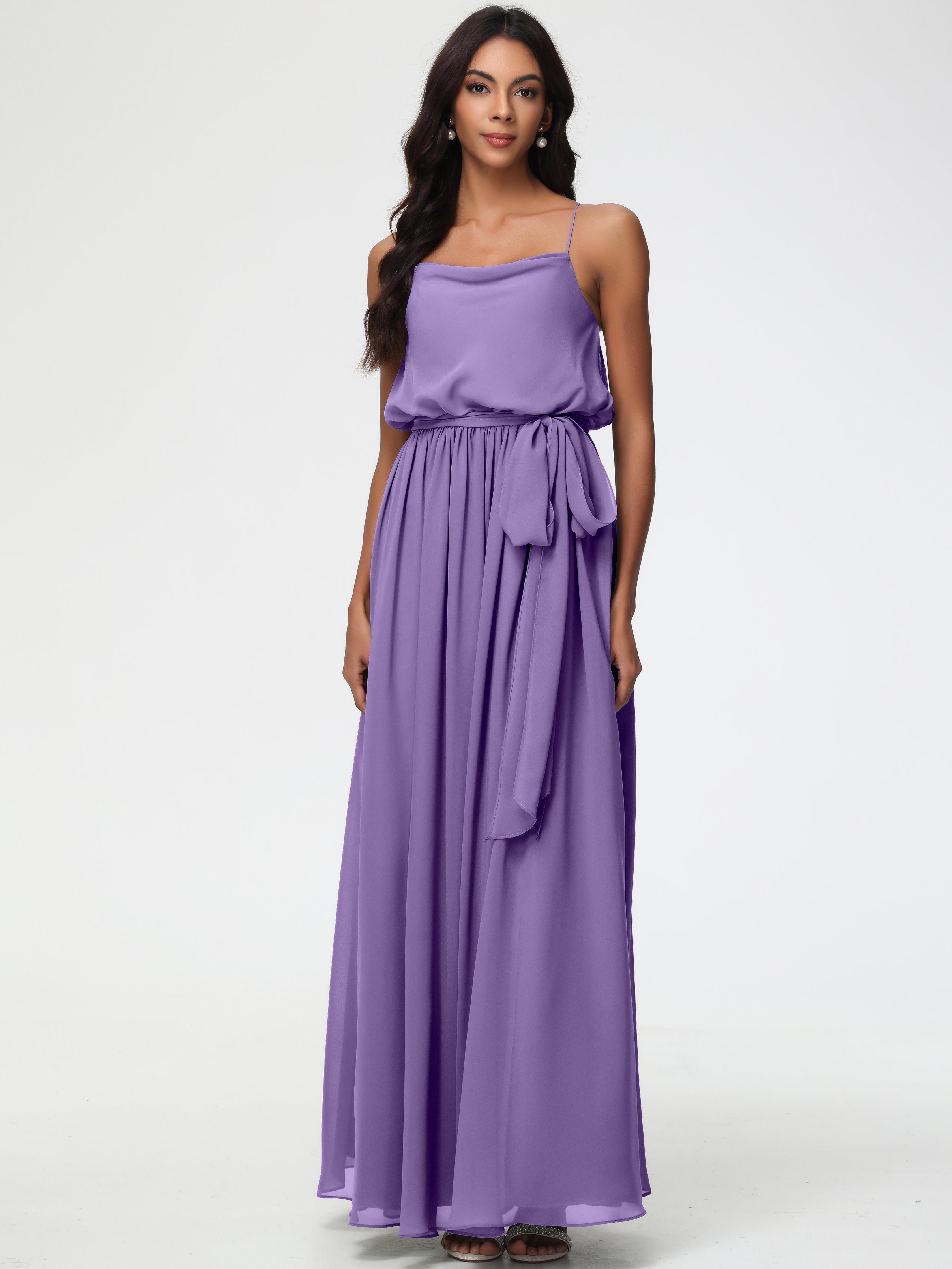 A-Line Cowl Spaghetti Straps Sleeveless Long Split Chiffon Bridesmaid Dresses (Copy)