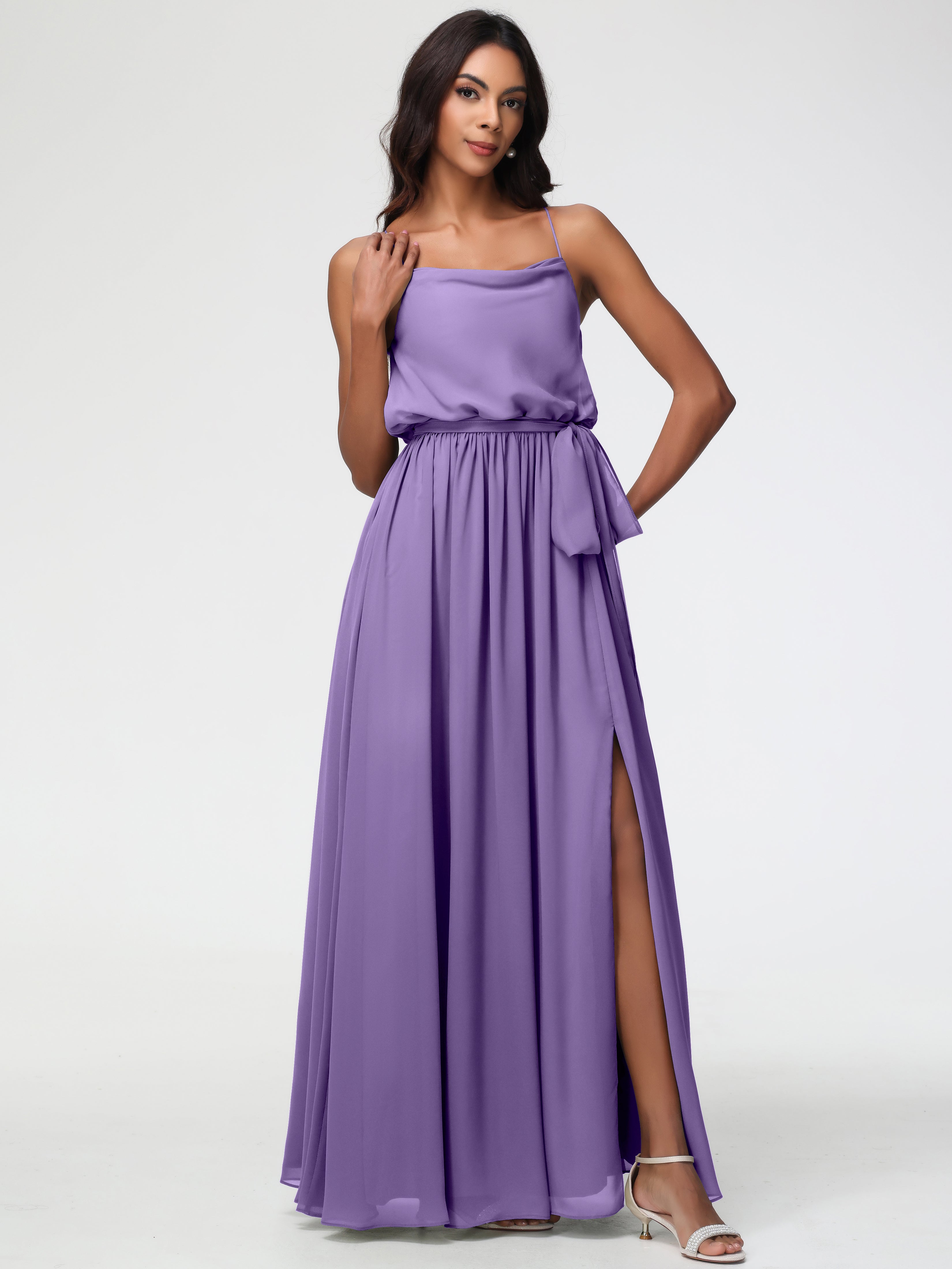 A-Line Cowl Spaghetti Straps Sleeveless Long Split Chiffon Bridesmaid Dresses (Copy)