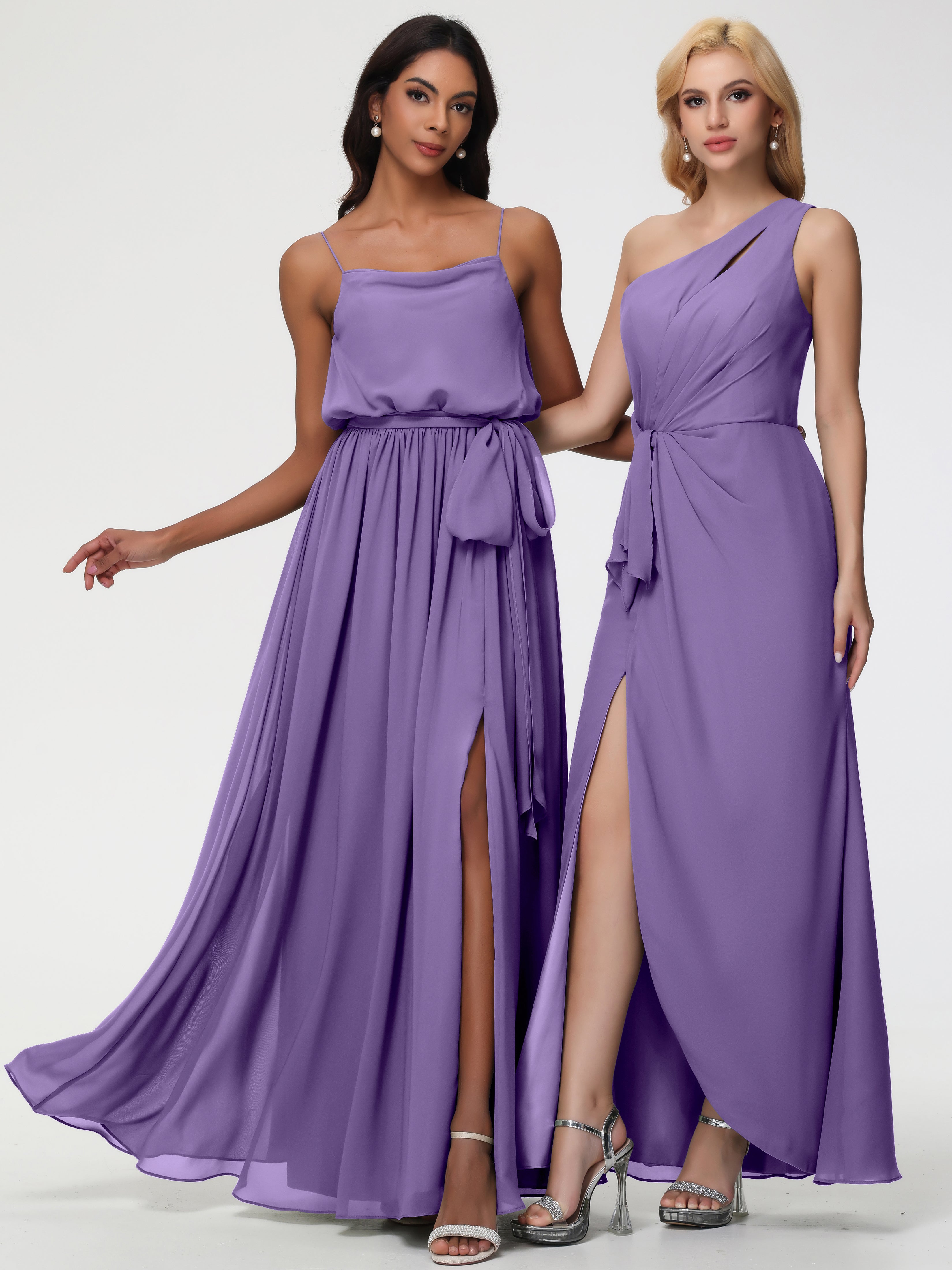 A-Line Cowl Spaghetti Straps Sleeveless Long Split Chiffon Bridesmaid Dresses (Copy)