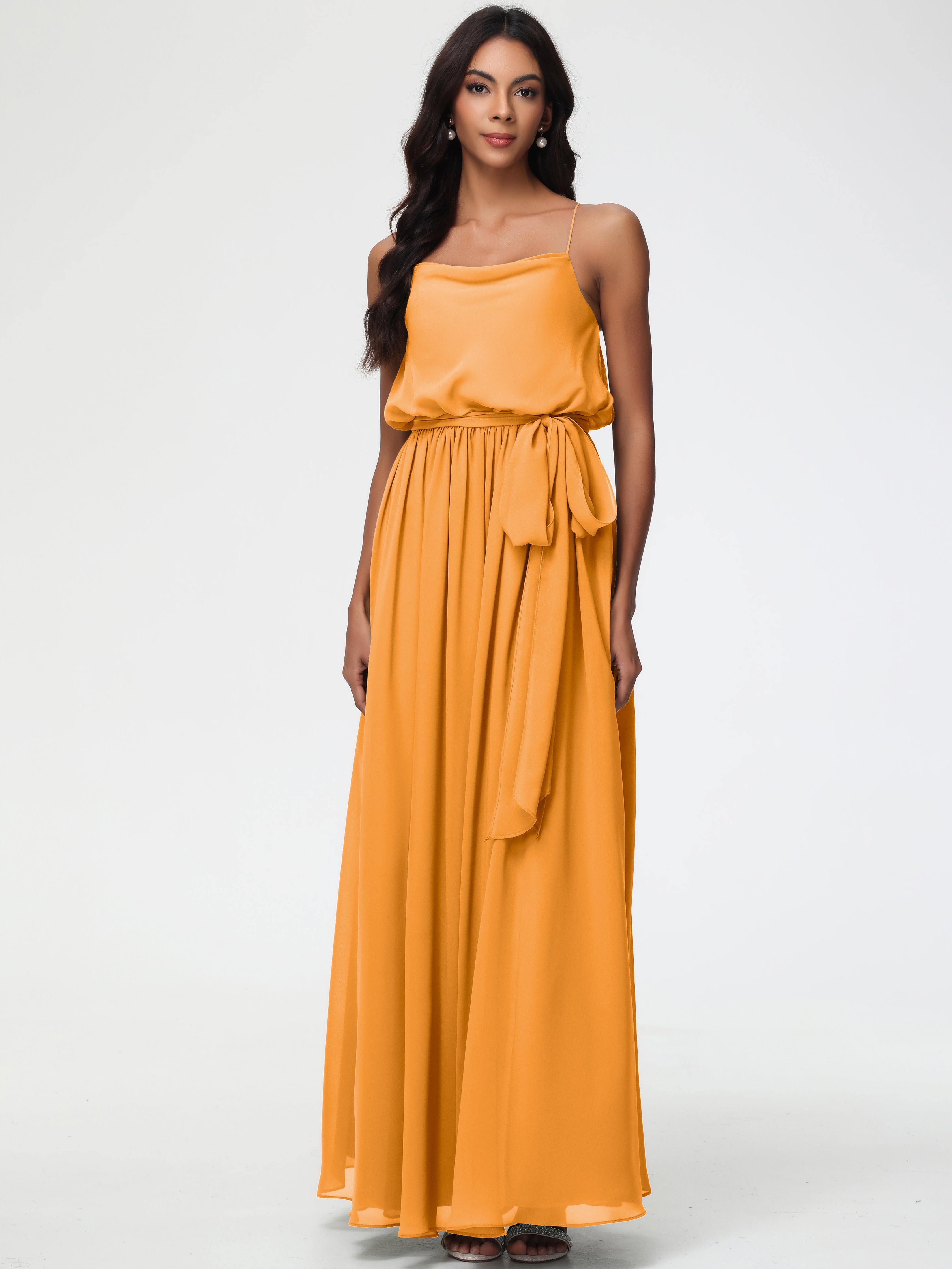 A-Line Cowl Spaghetti Straps Sleeveless Long Split Chiffon Bridesmaid Dresses (Copy)
