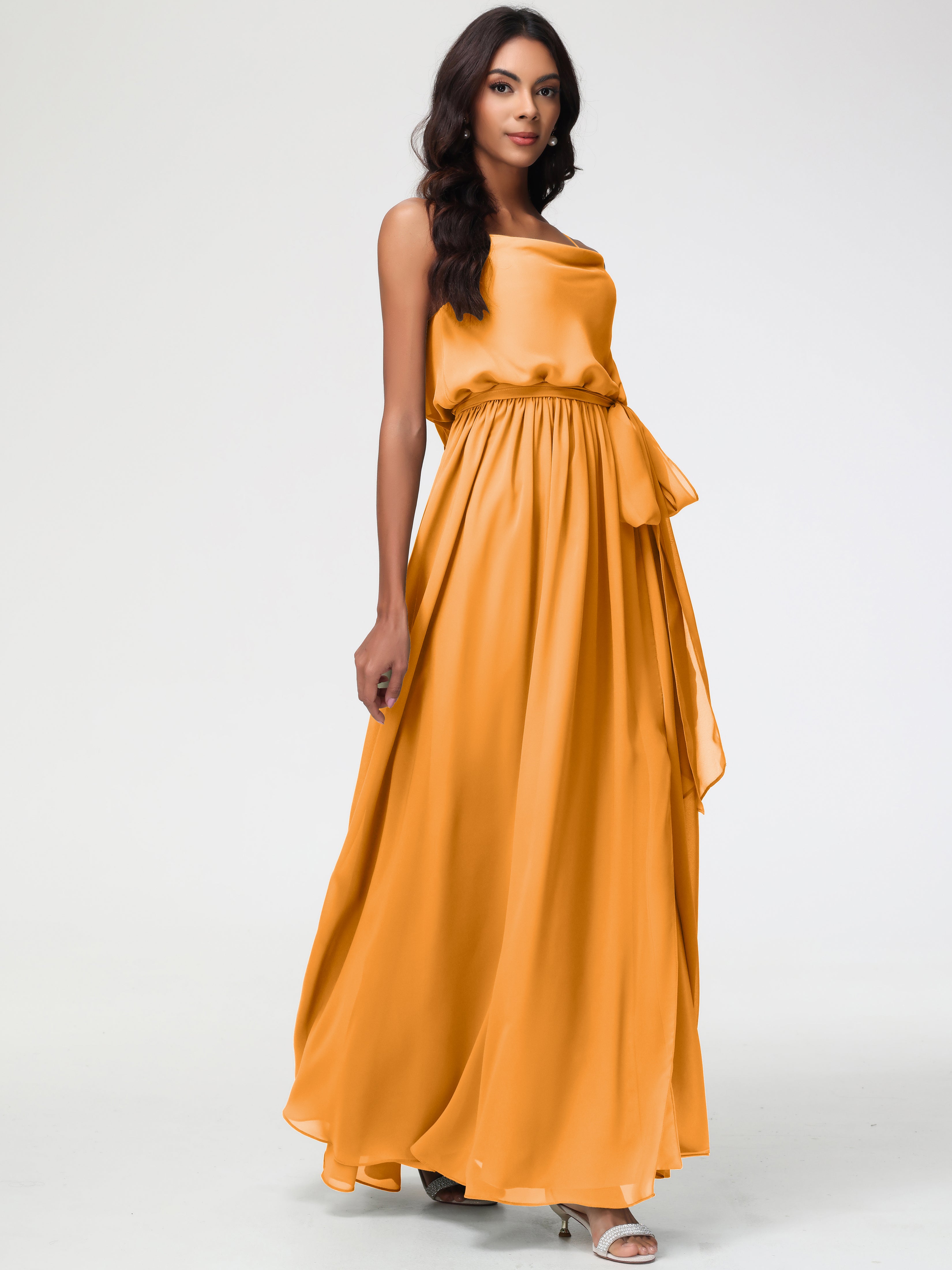 A-Line Cowl Spaghetti Straps Sleeveless Long Split Chiffon Bridesmaid Dresses (Copy)