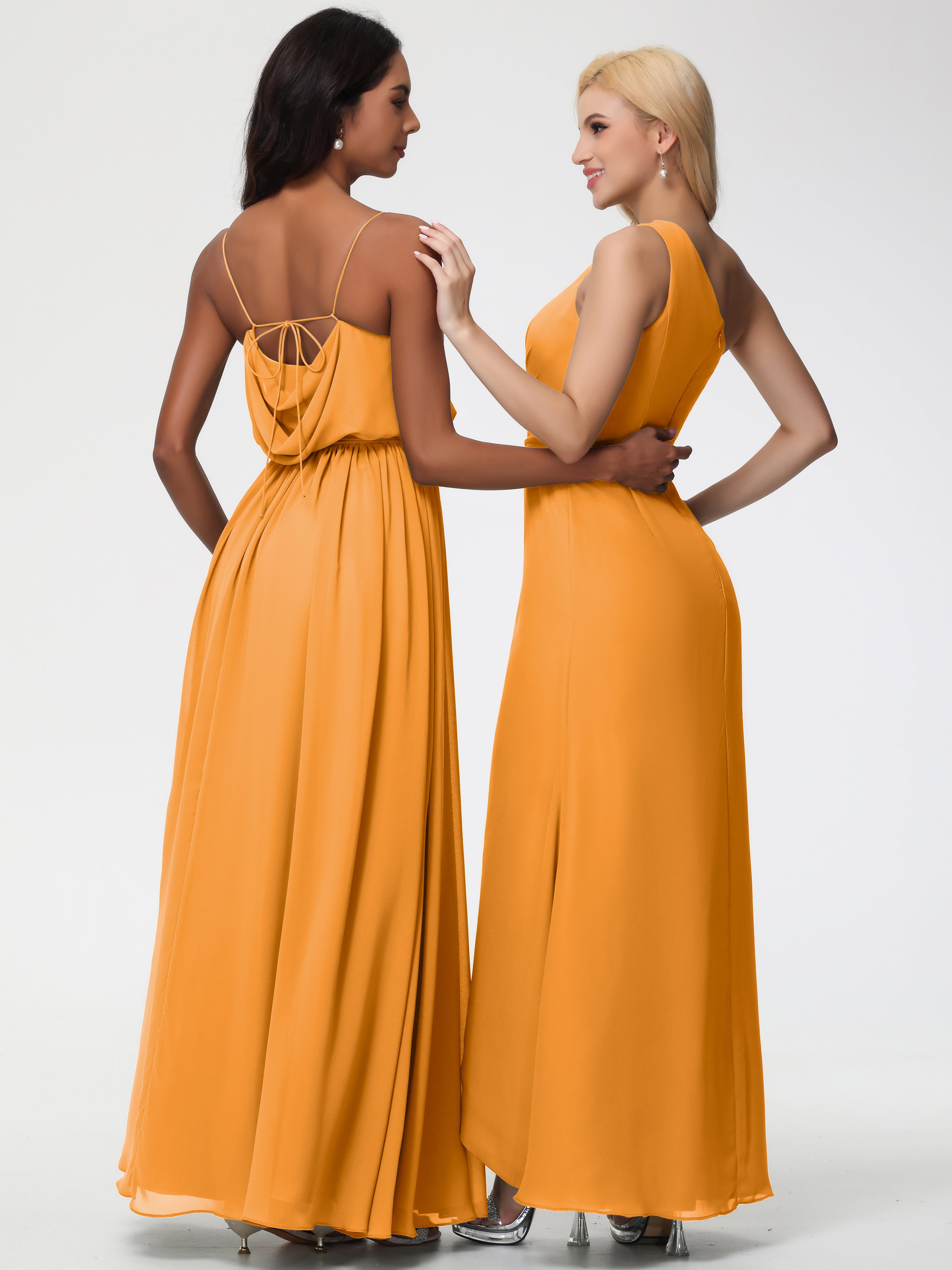 A-Line Cowl Spaghetti Straps Sleeveless Long Split Chiffon Bridesmaid Dresses (Copy)