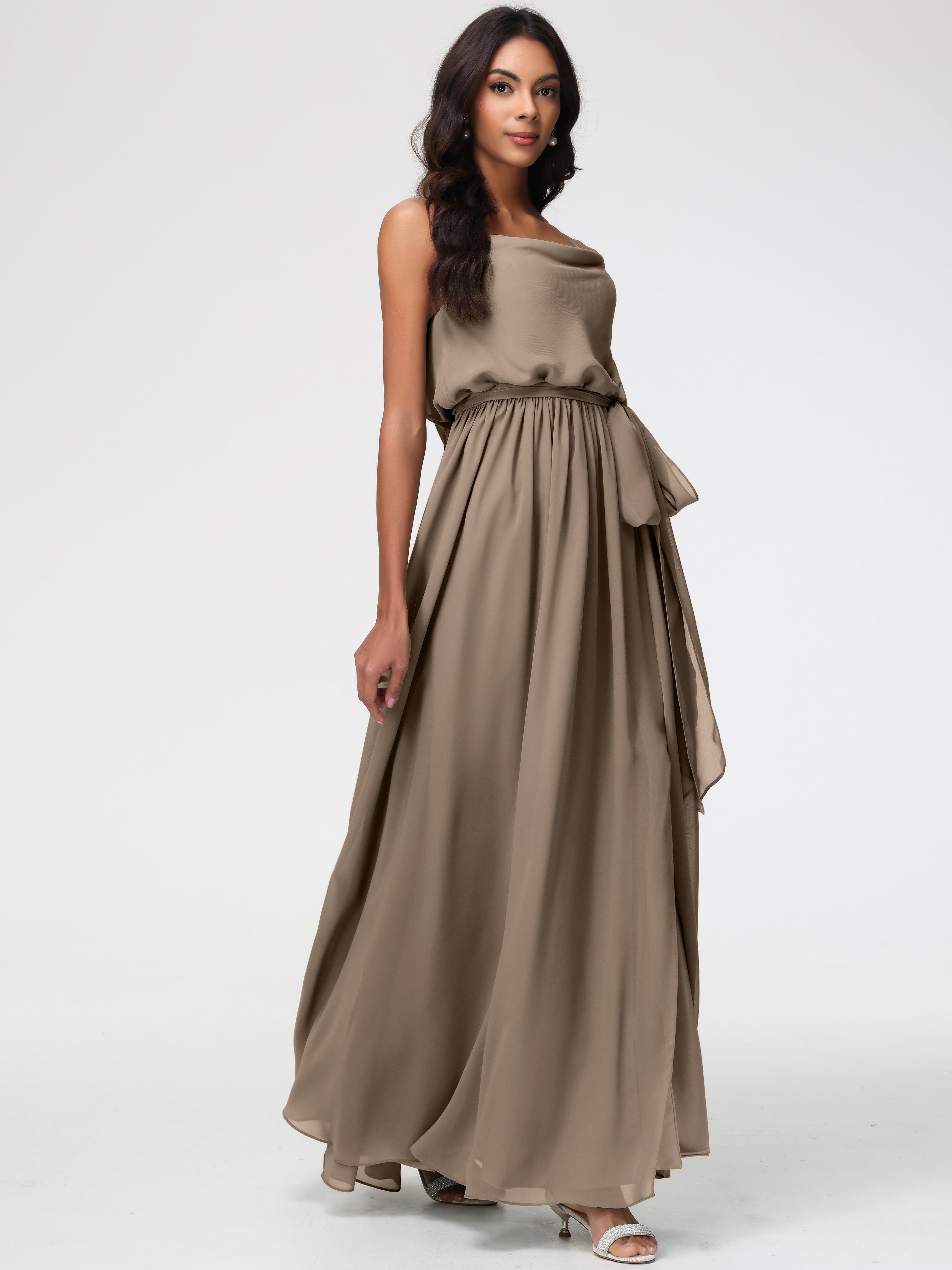 A-Line Cowl Spaghetti Straps Sleeveless Long Split Chiffon Bridesmaid Dresses (Copy)