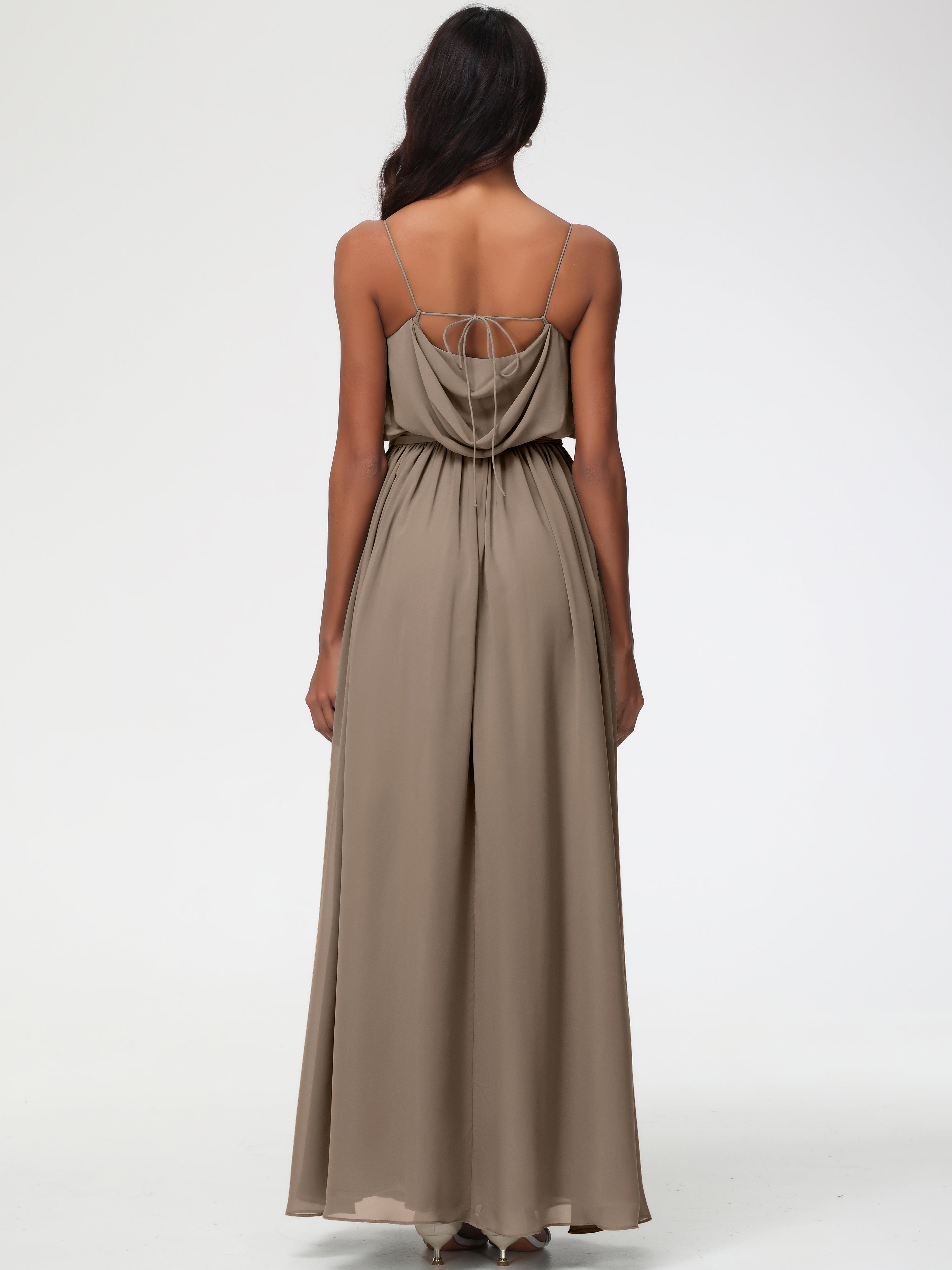 A-Line Cowl Spaghetti Straps Sleeveless Long Split Chiffon Bridesmaid Dresses (Copy)