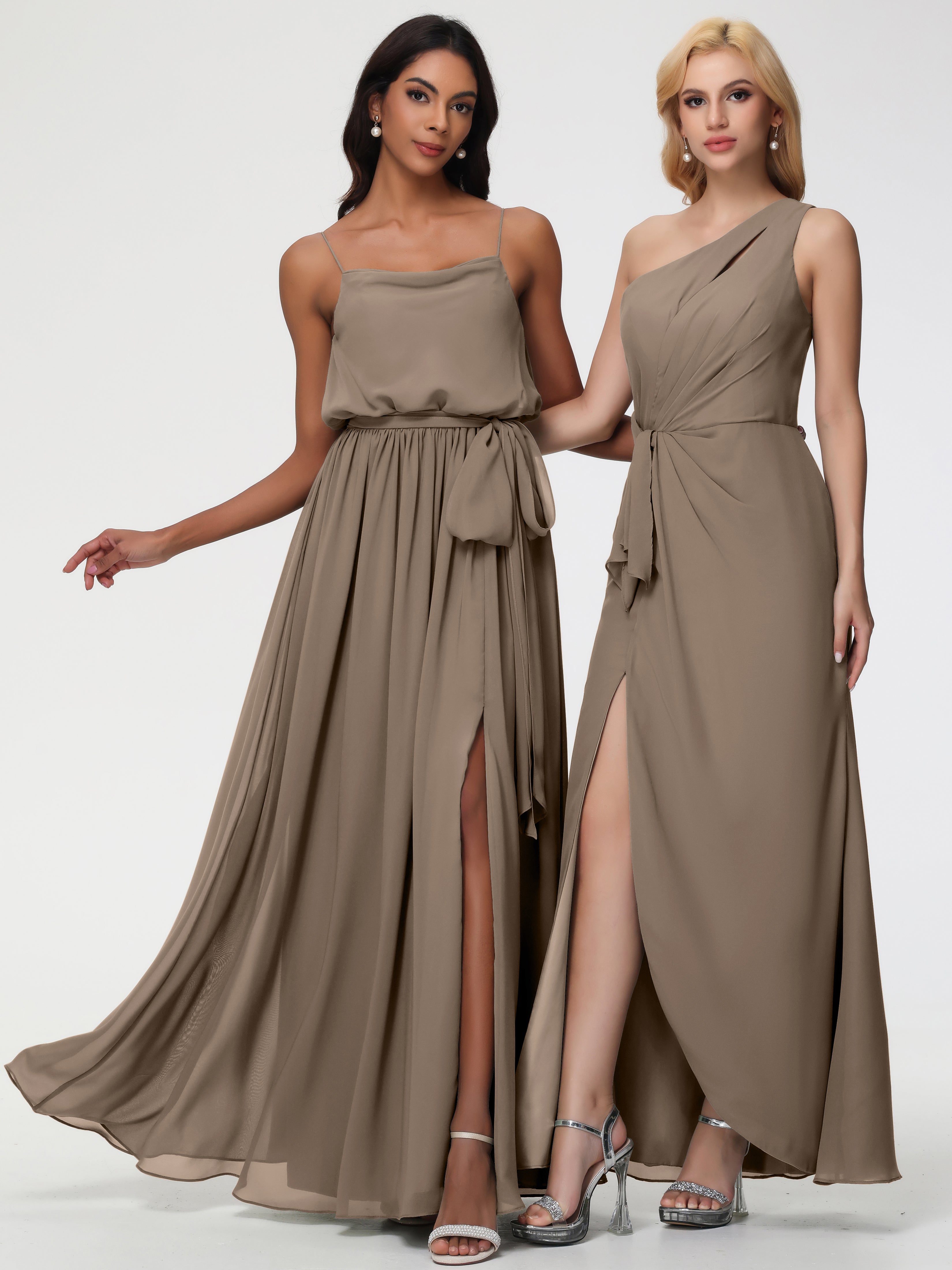 A-Line Cowl Spaghetti Straps Sleeveless Long Split Chiffon Bridesmaid Dresses (Copy)