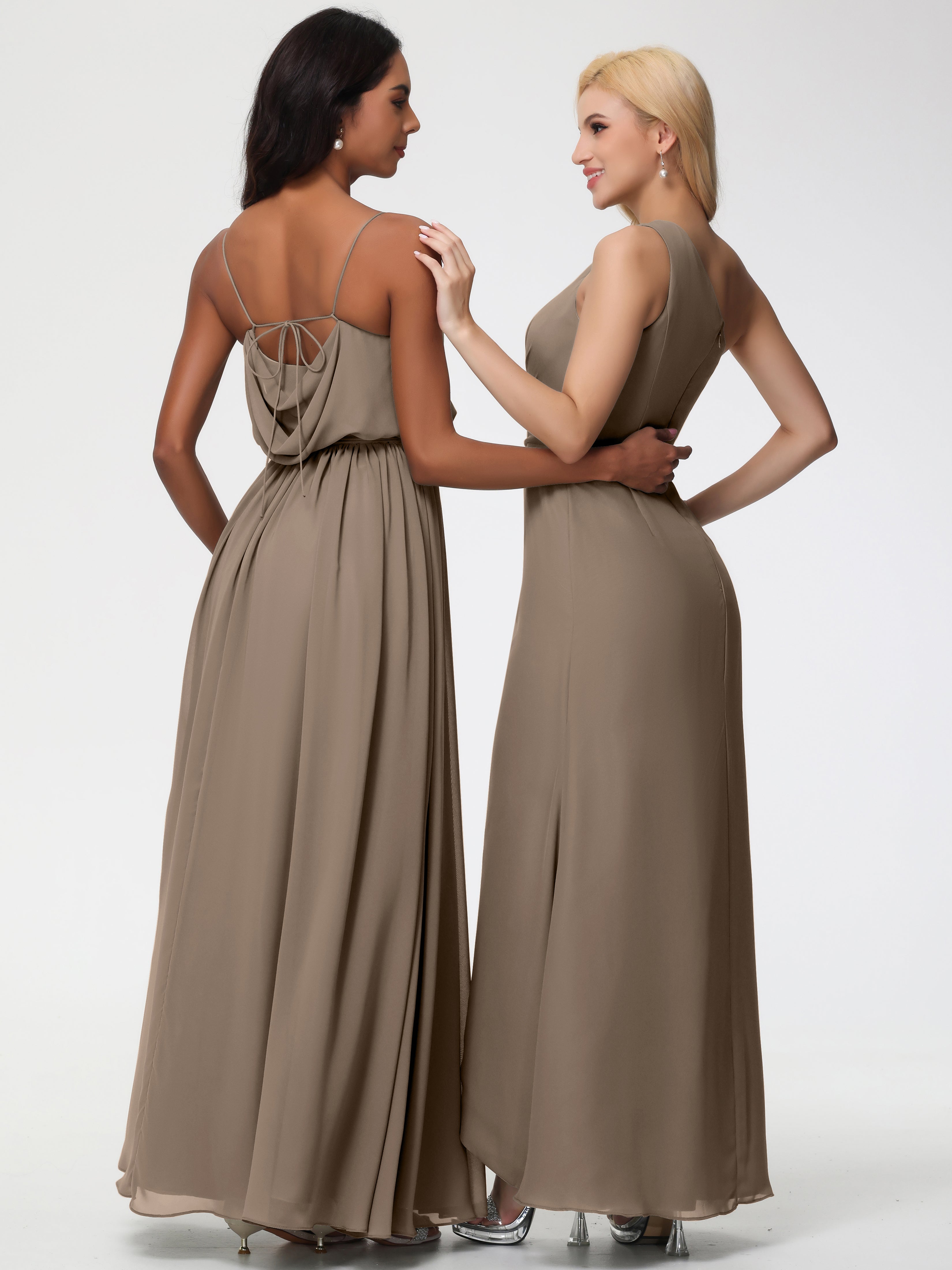 A-Line Cowl Spaghetti Straps Sleeveless Long Split Chiffon Bridesmaid Dresses (Copy)