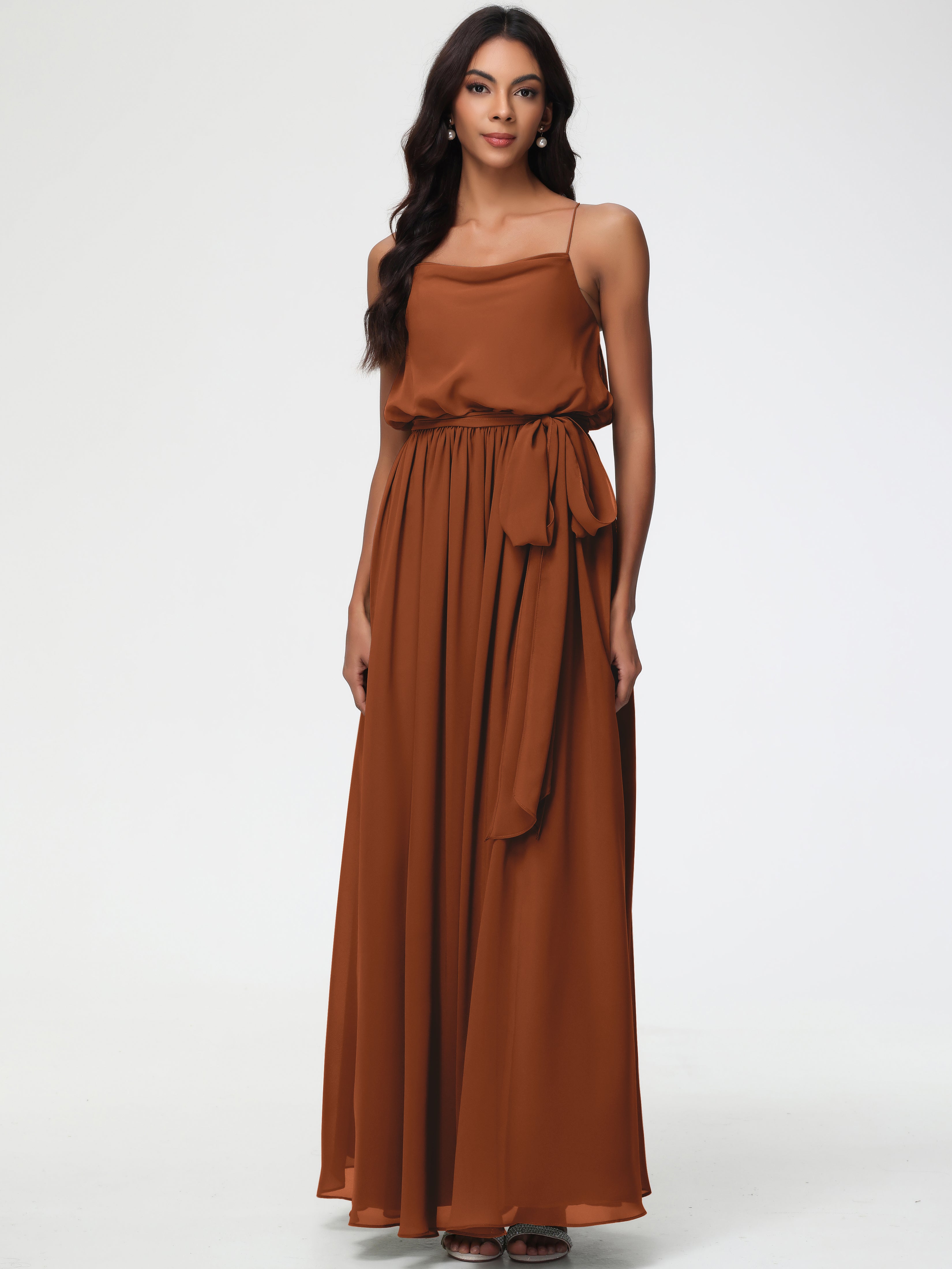 A-Line Cowl Spaghetti Straps Sleeveless Long Split Chiffon Bridesmaid Dresses (Copy)