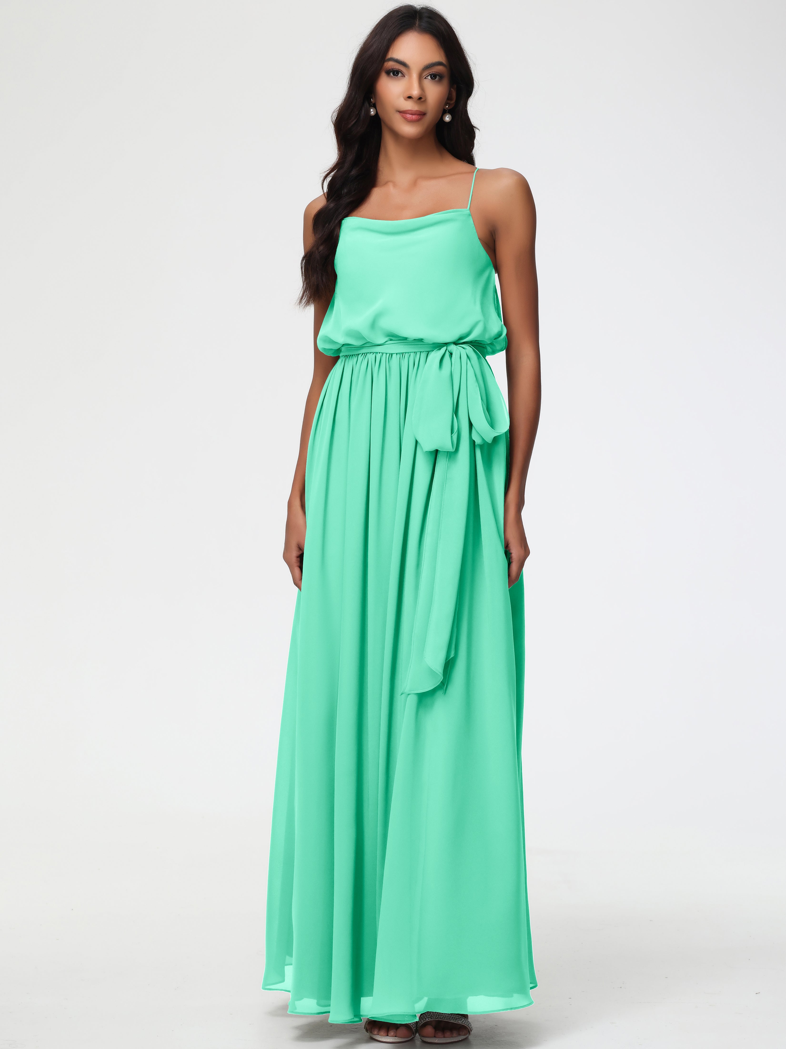 A-Line Cowl Spaghetti Straps Sleeveless Long Split Chiffon Bridesmaid Dresses (Copy)