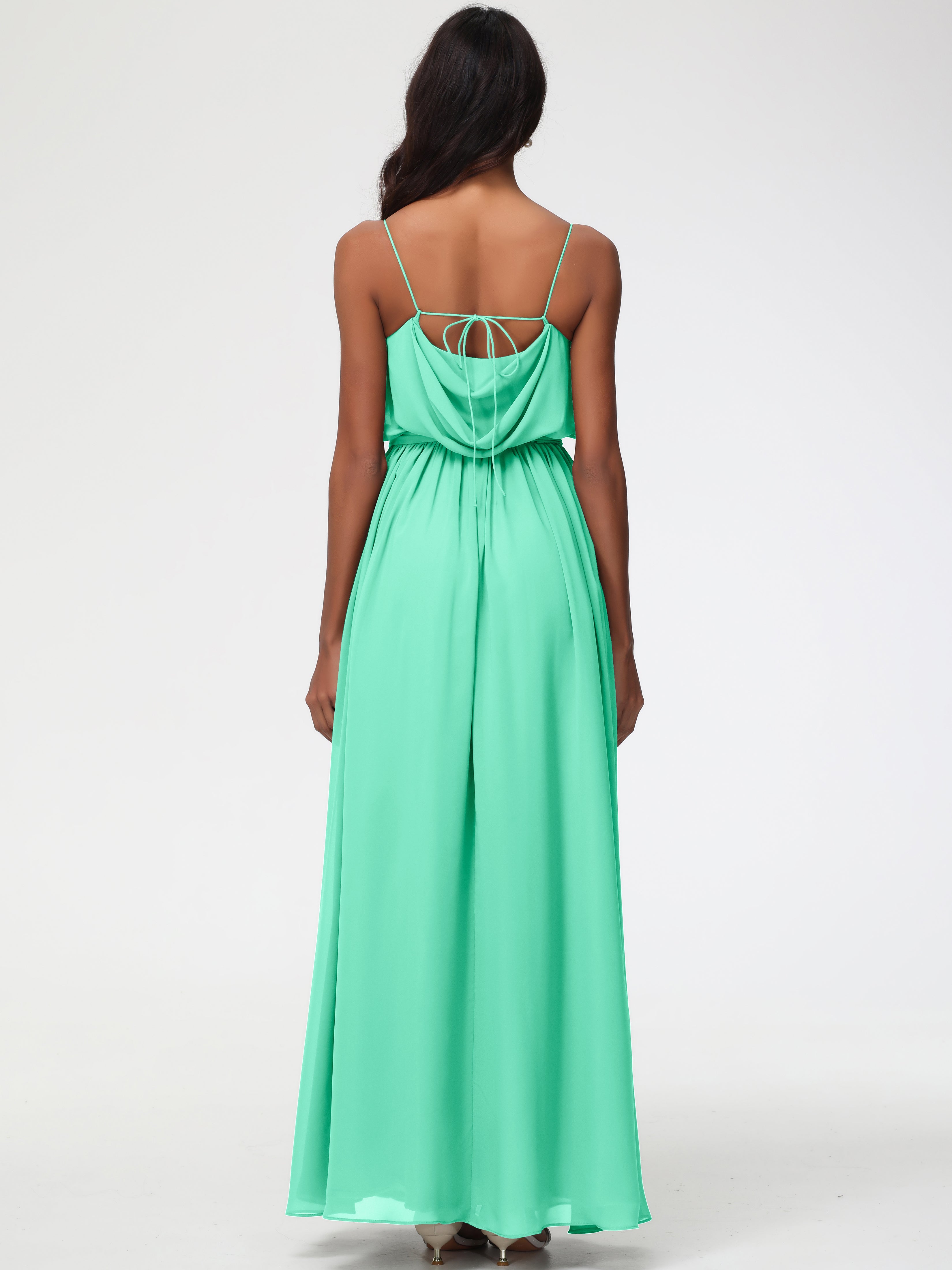 A-Line Cowl Spaghetti Straps Sleeveless Long Split Chiffon Bridesmaid Dresses (Copy)