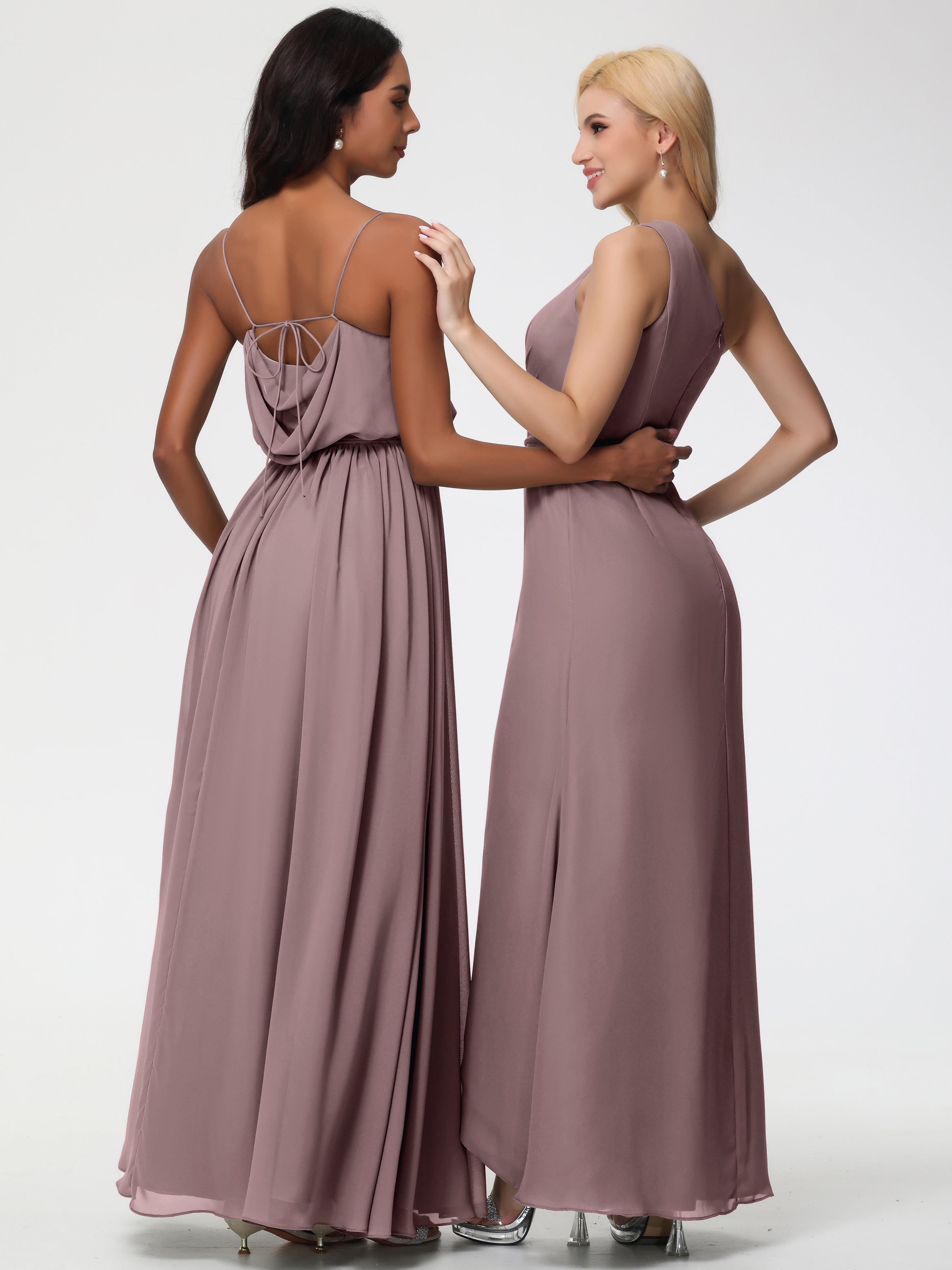 A-Line Cowl Spaghetti Straps Sleeveless Long Split Chiffon Bridesmaid Dresses (Copy)