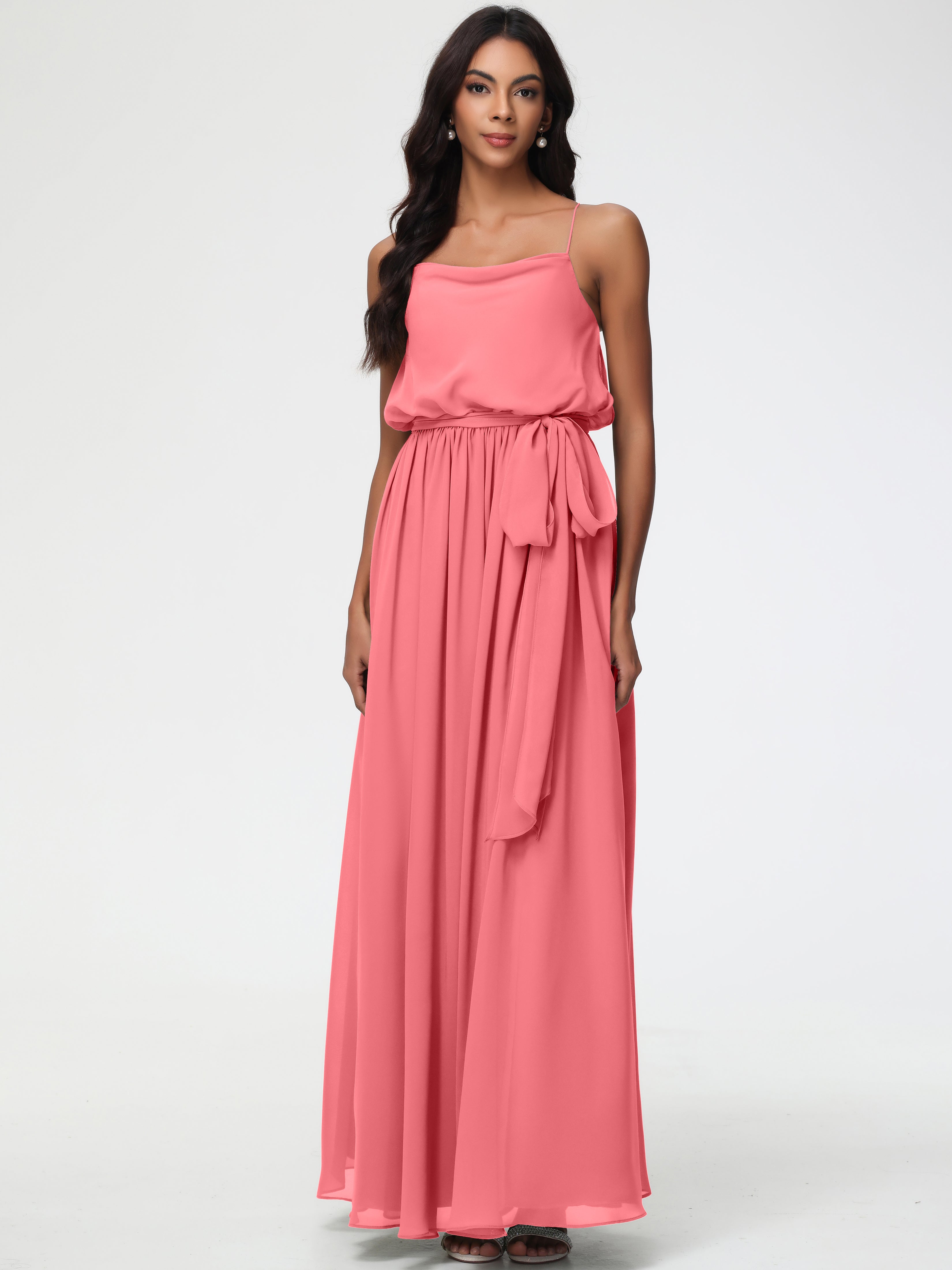 A-Line Cowl Spaghetti Straps Sleeveless Long Split Chiffon Bridesmaid Dresses (Copy)