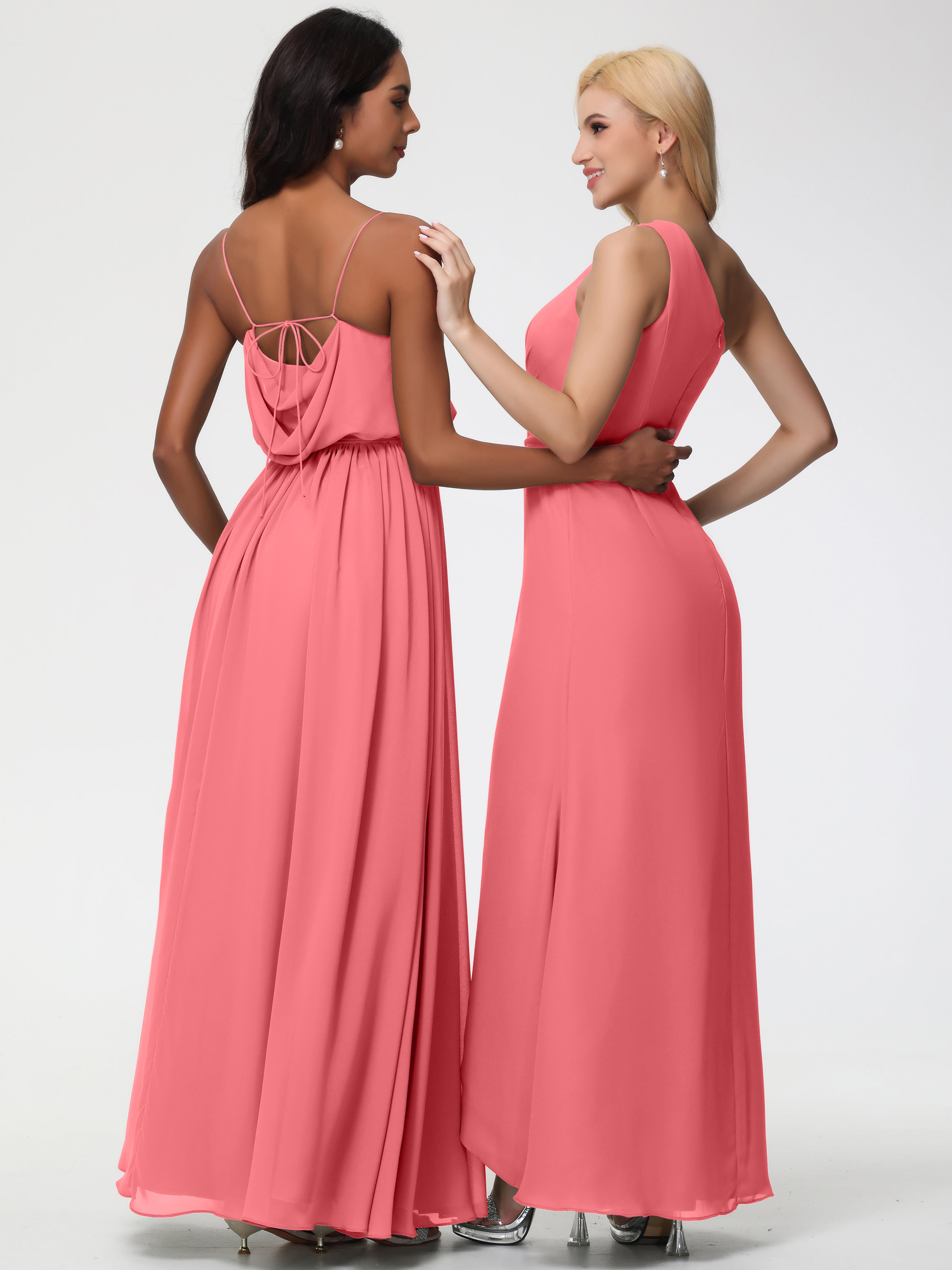 A-Line Cowl Spaghetti Straps Sleeveless Long Split Chiffon Bridesmaid Dresses (Copy)