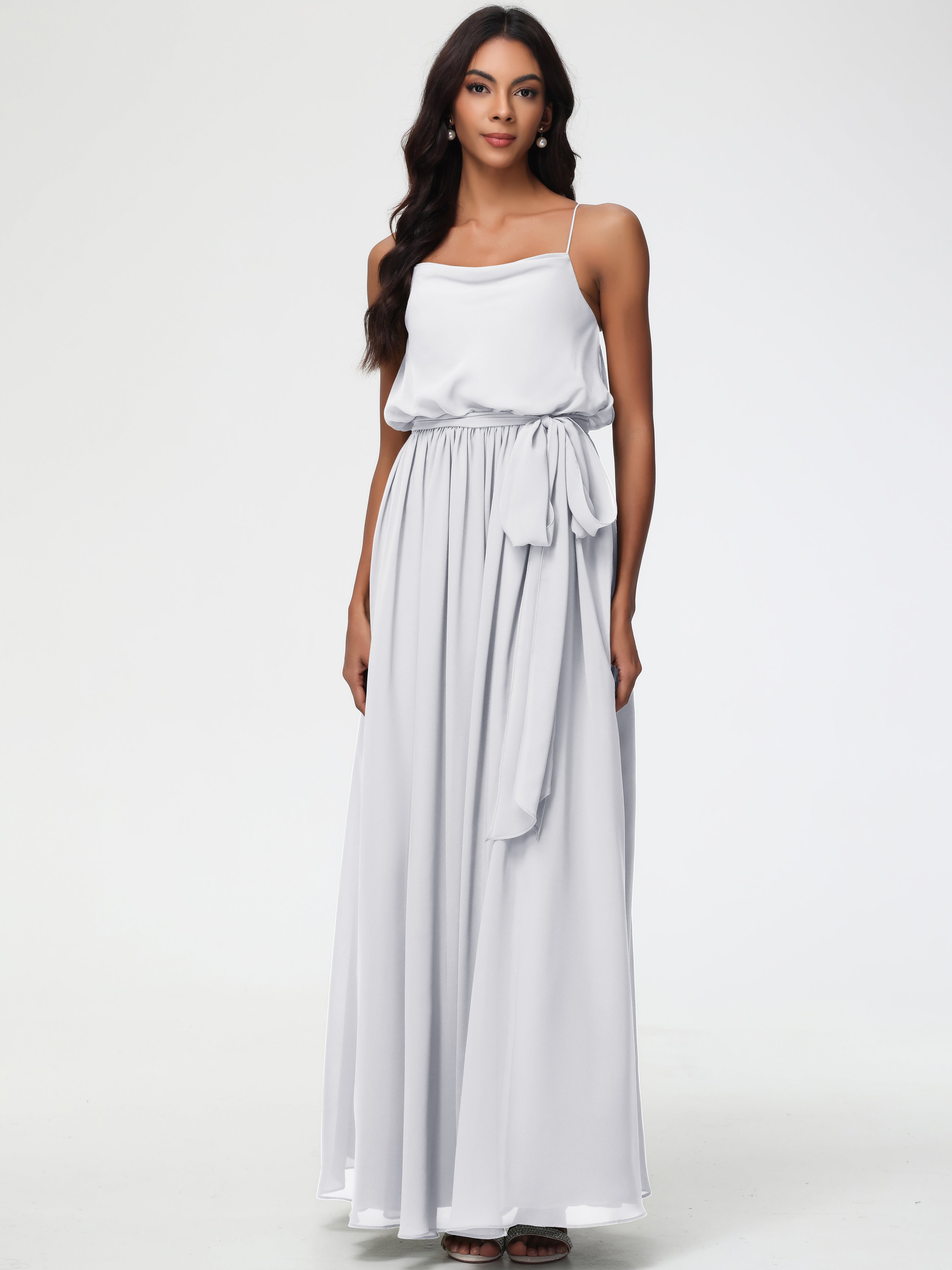 A-Line Cowl Spaghetti Straps Sleeveless Long Split Chiffon Bridesmaid Dresses (Copy)