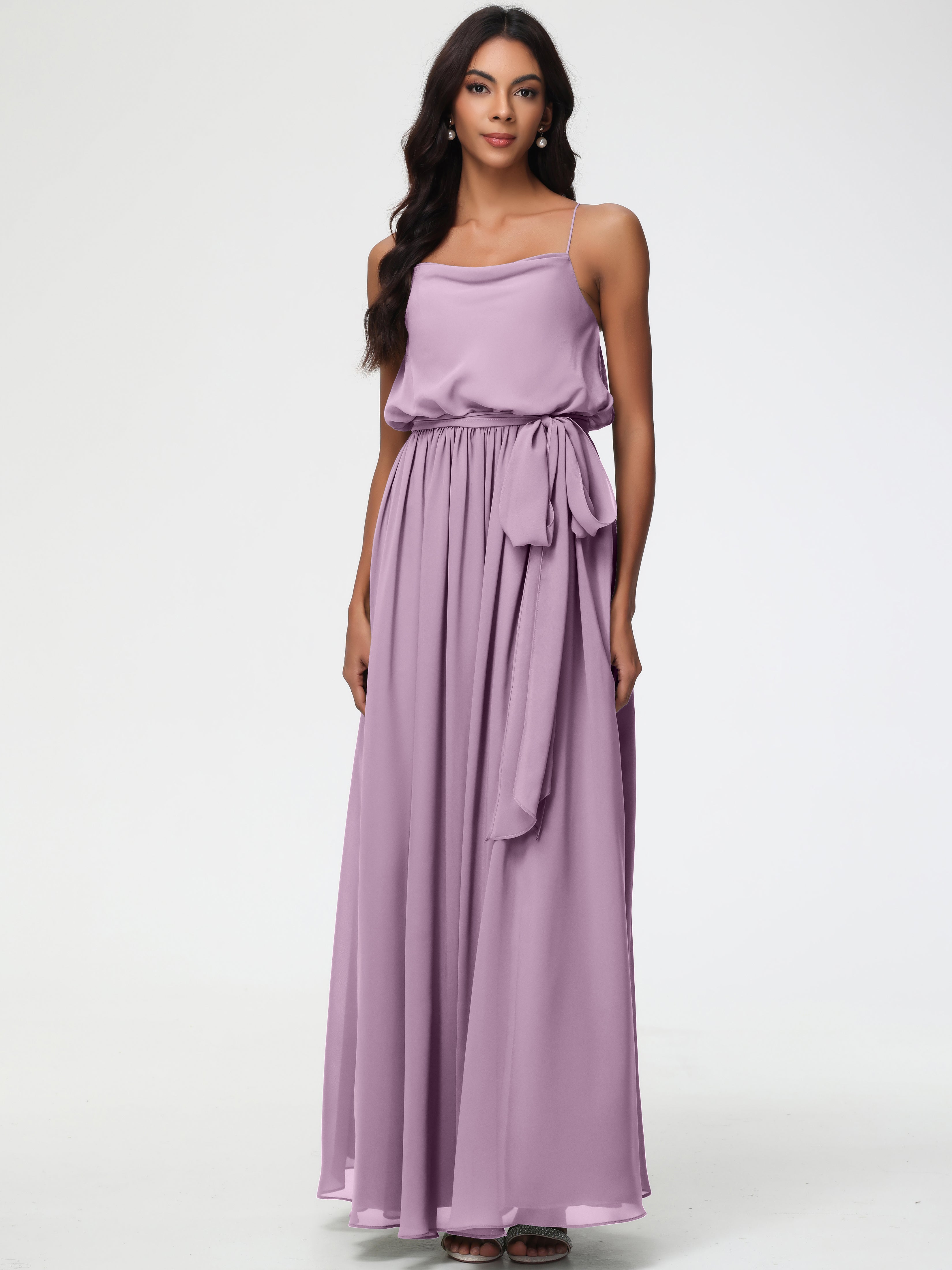 A-Line Cowl Spaghetti Straps Sleeveless Long Split Chiffon Bridesmaid Dresses (Copy)