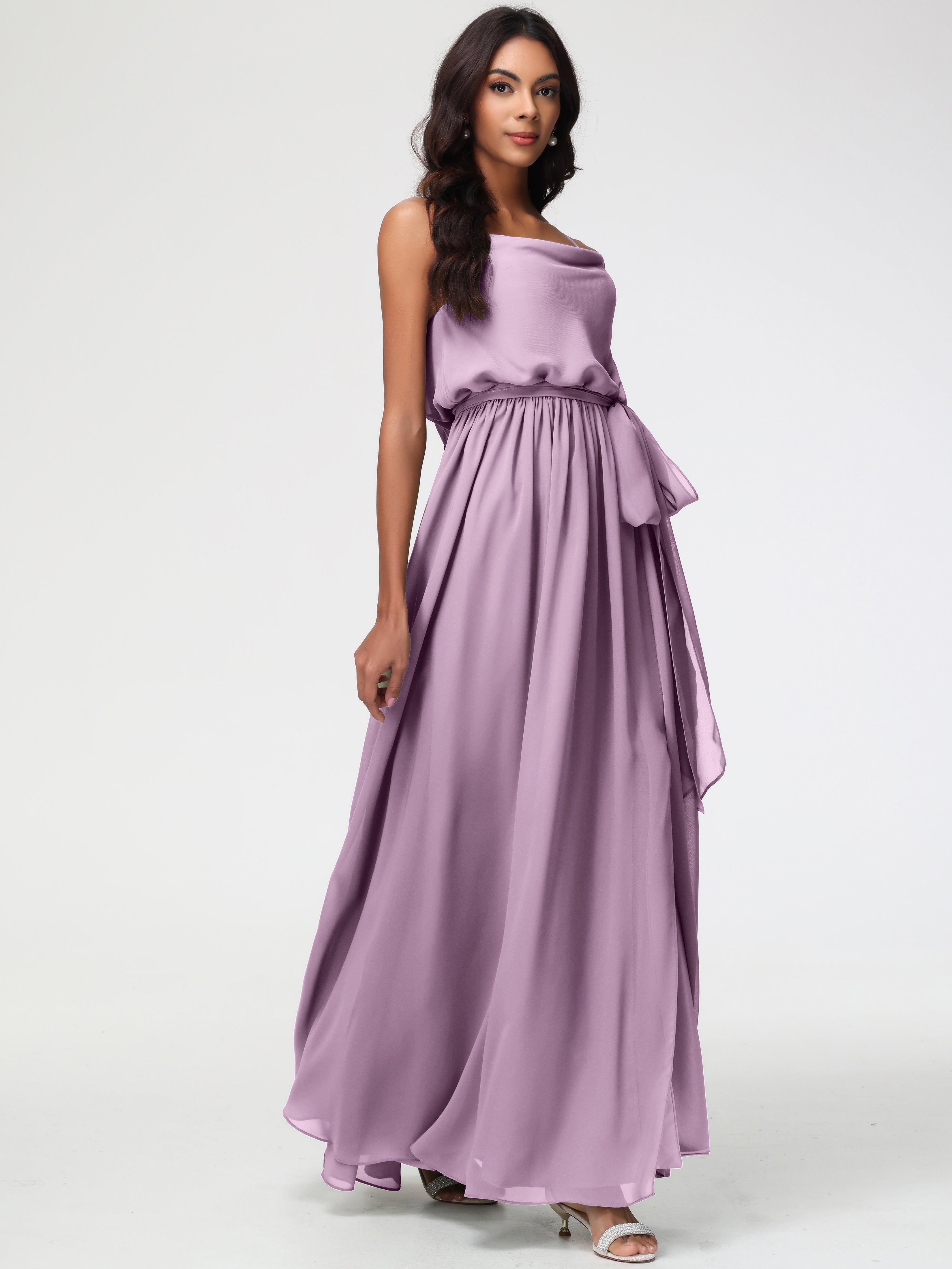 A-Line Cowl Spaghetti Straps Sleeveless Long Split Chiffon Bridesmaid Dresses (Copy)
