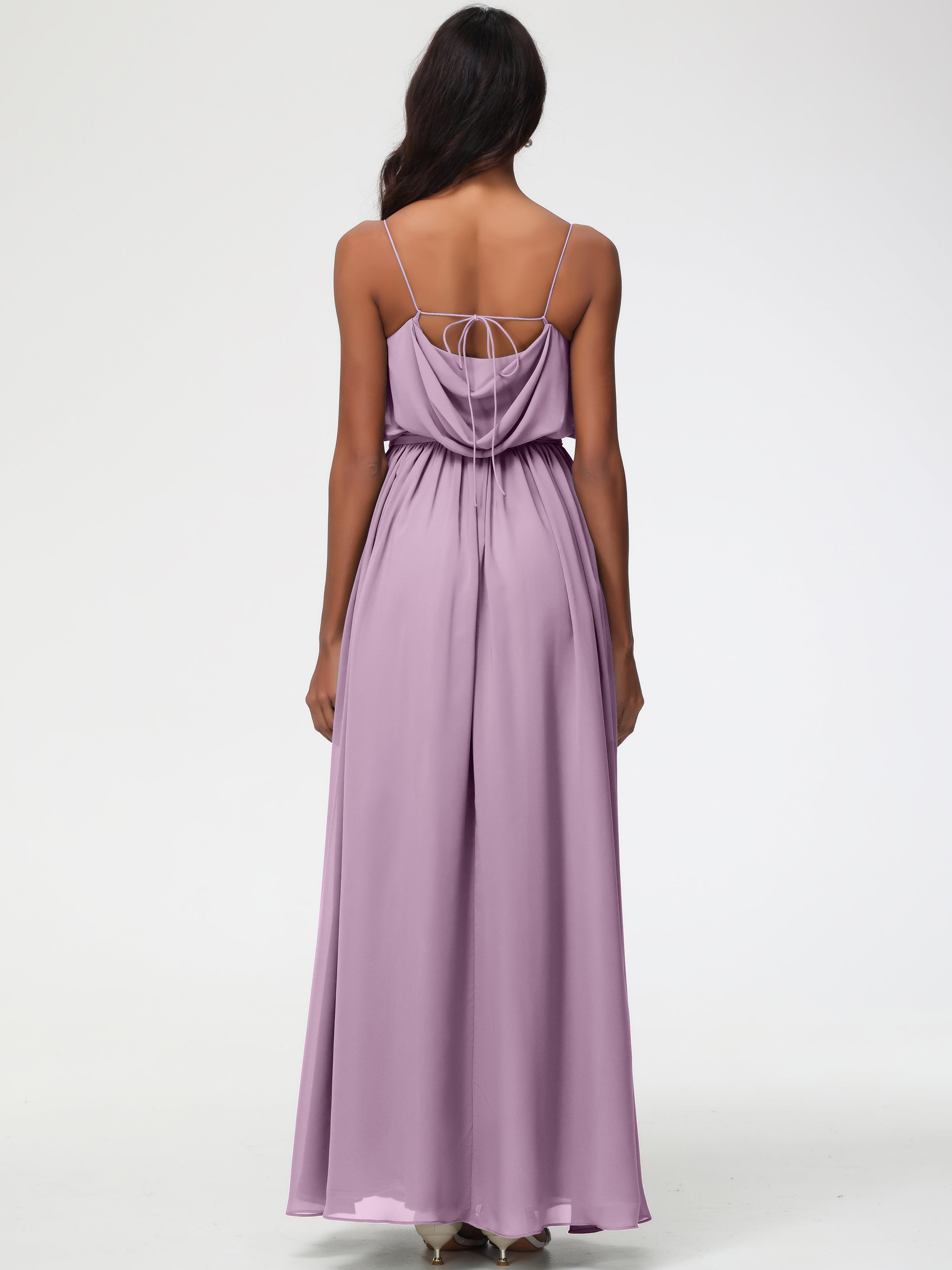 A-Line Cowl Spaghetti Straps Sleeveless Long Split Chiffon Bridesmaid Dresses (Copy)