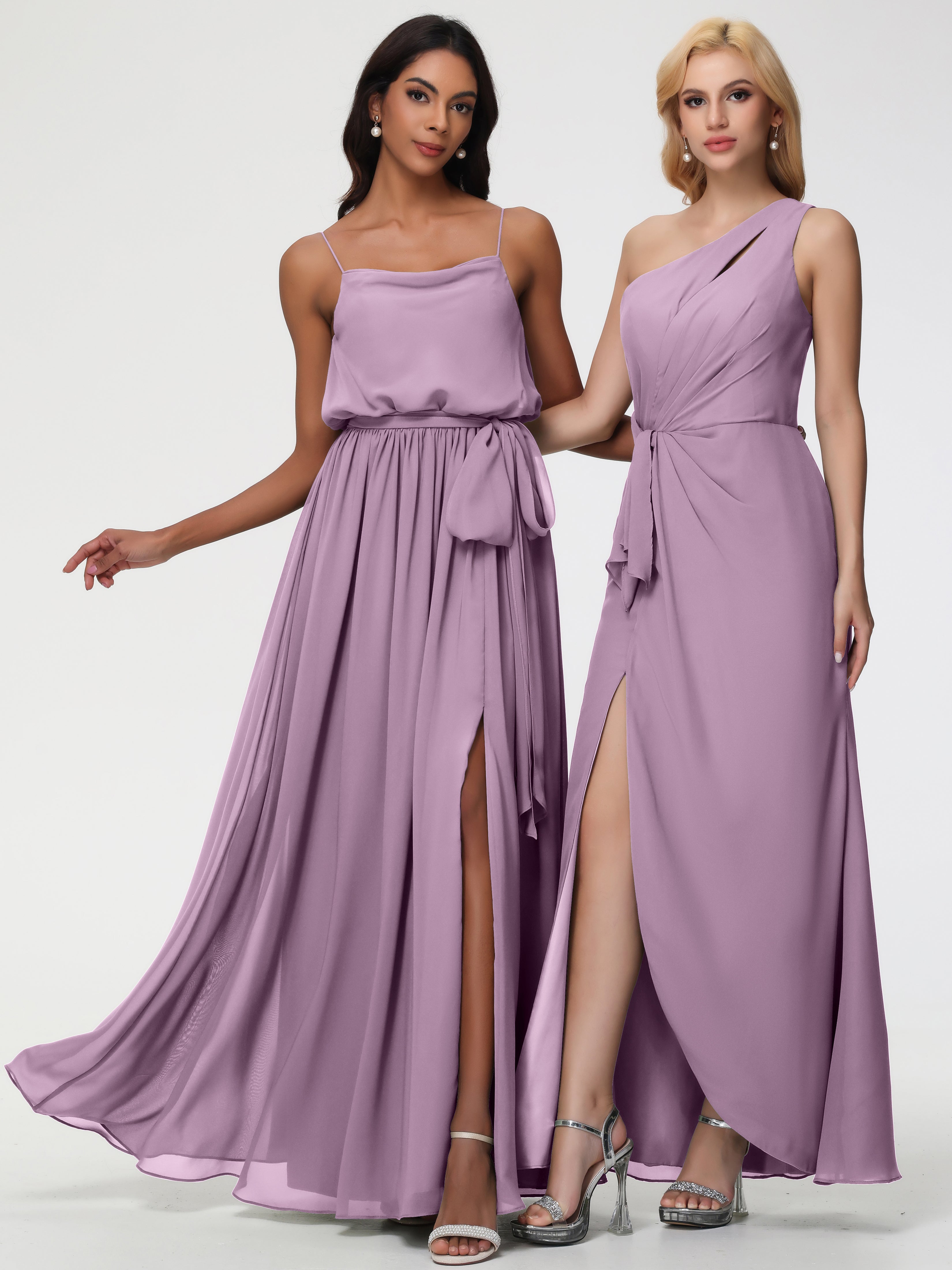 A-Line Cowl Spaghetti Straps Sleeveless Long Split Chiffon Bridesmaid Dresses (Copy)
