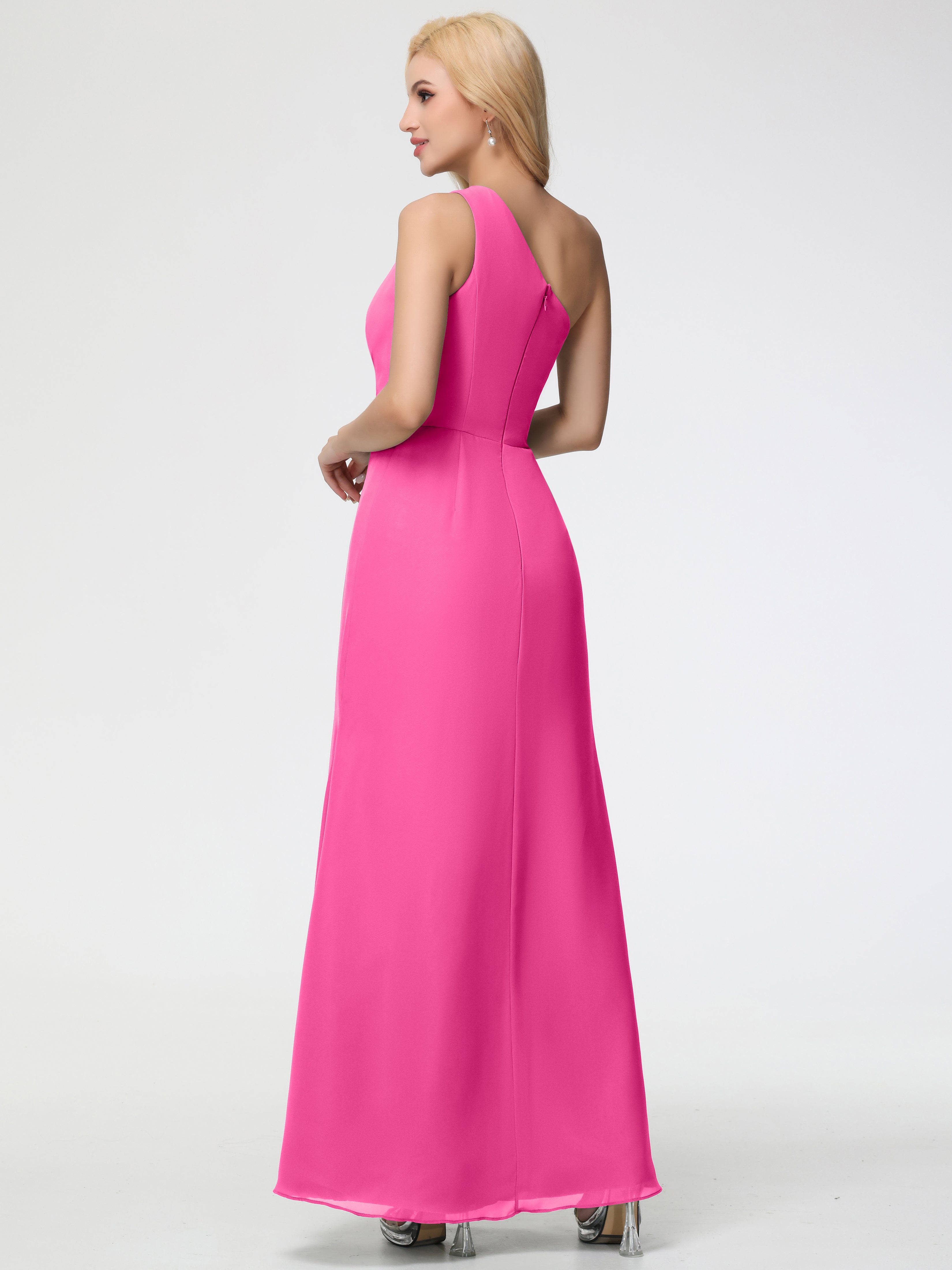 One Shoulder Sheath/Column Sleeveless Long Split Chiffon Bridesmaid Dresses