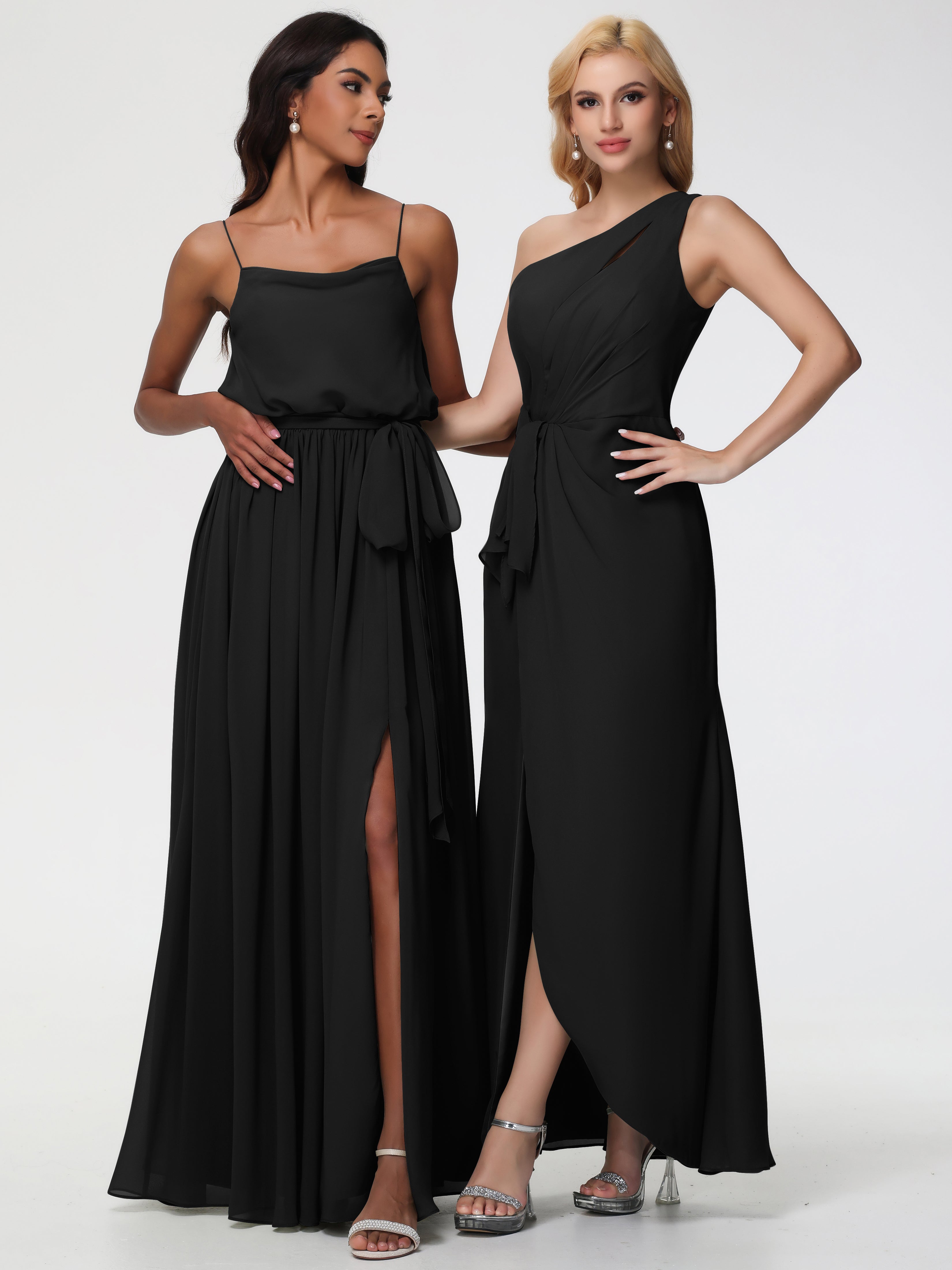 One Shoulder Sheath/Column Sleeveless Long Split Chiffon Bridesmaid Dresses