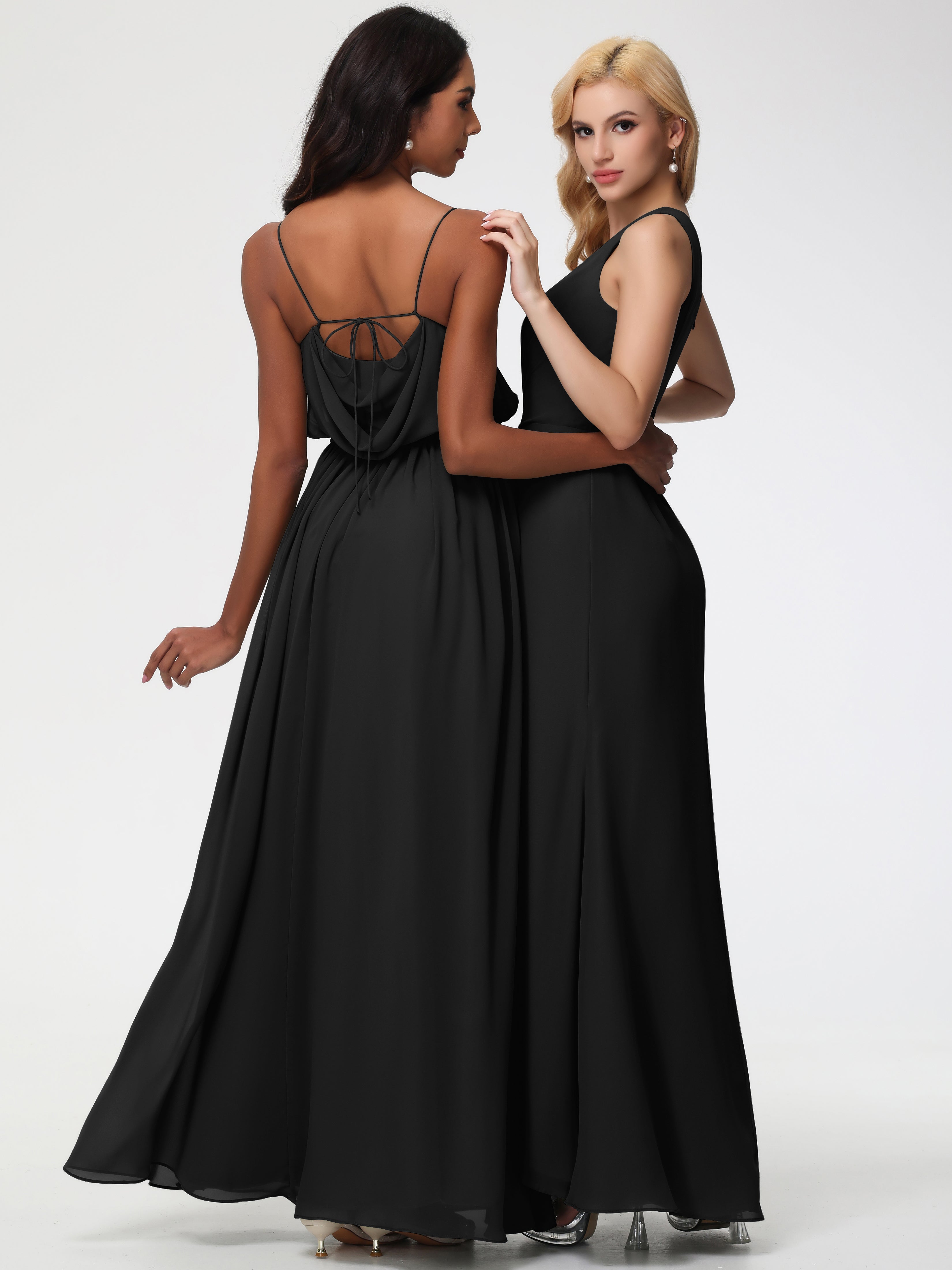 One Shoulder Sheath/Column Sleeveless Long Split Chiffon Bridesmaid Dresses