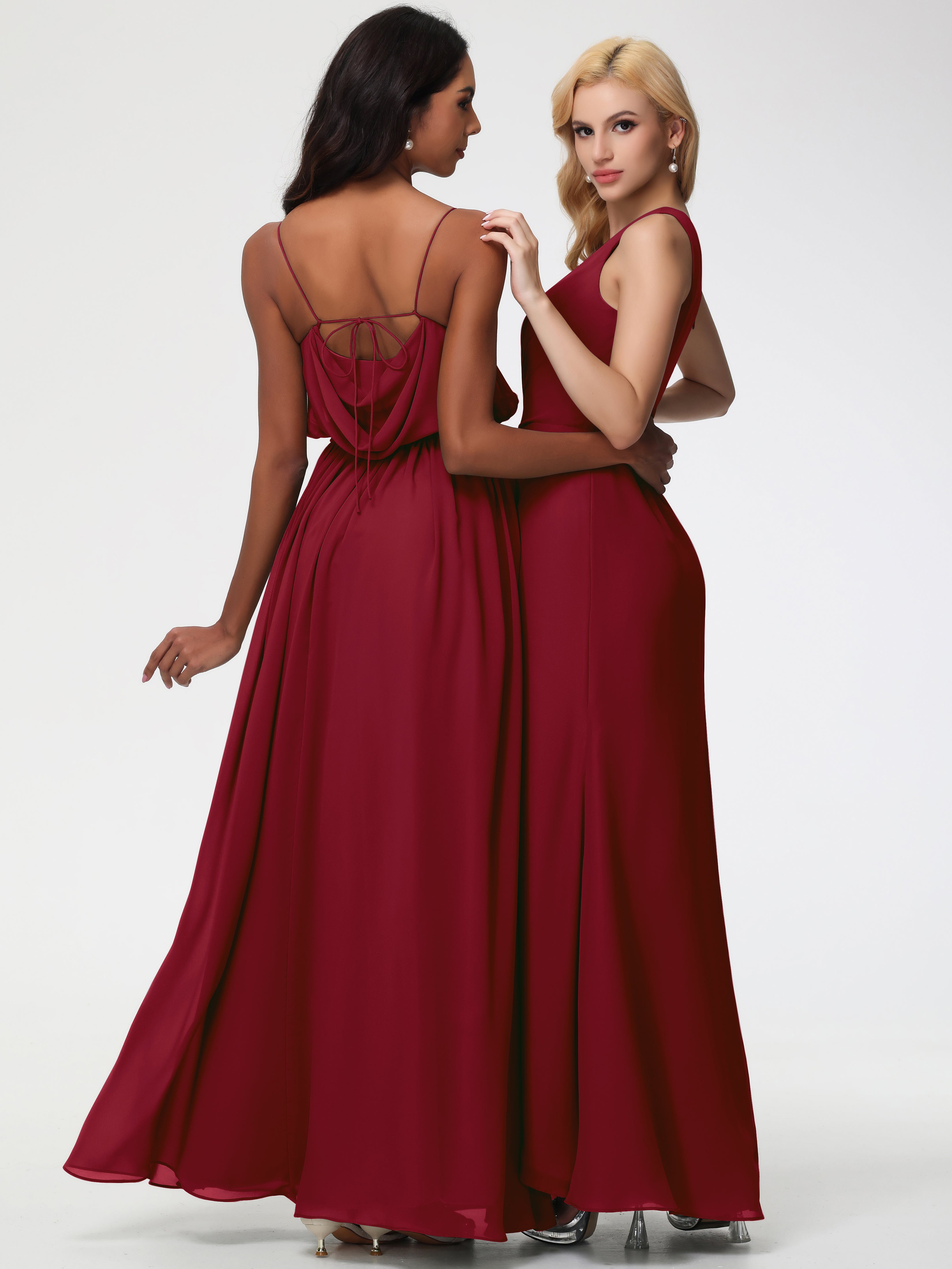 One Shoulder Sheath/Column Sleeveless Long Split Chiffon Bridesmaid Dresses