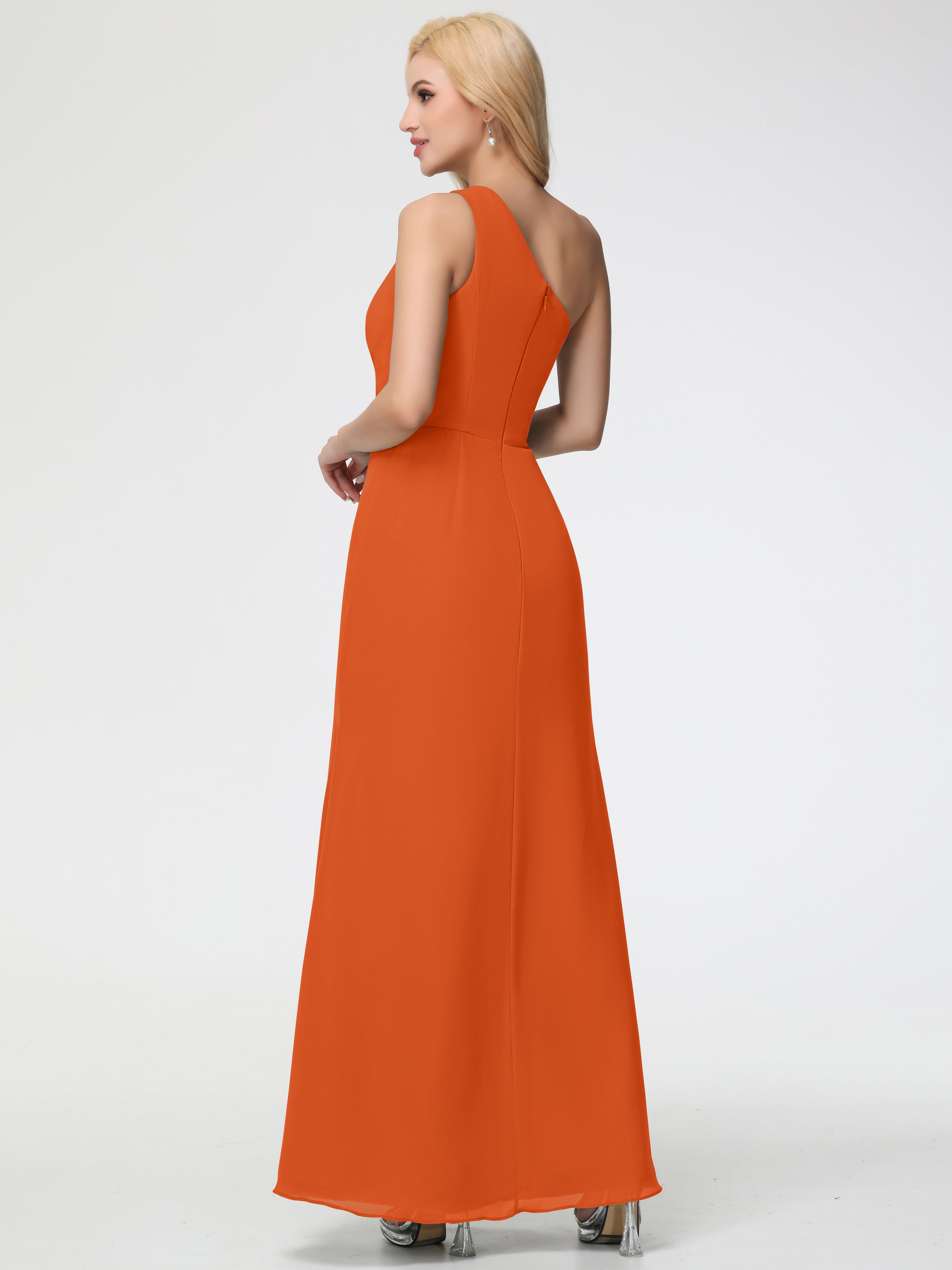 One Shoulder Sheath/Column Sleeveless Long Split Chiffon Bridesmaid Dresses