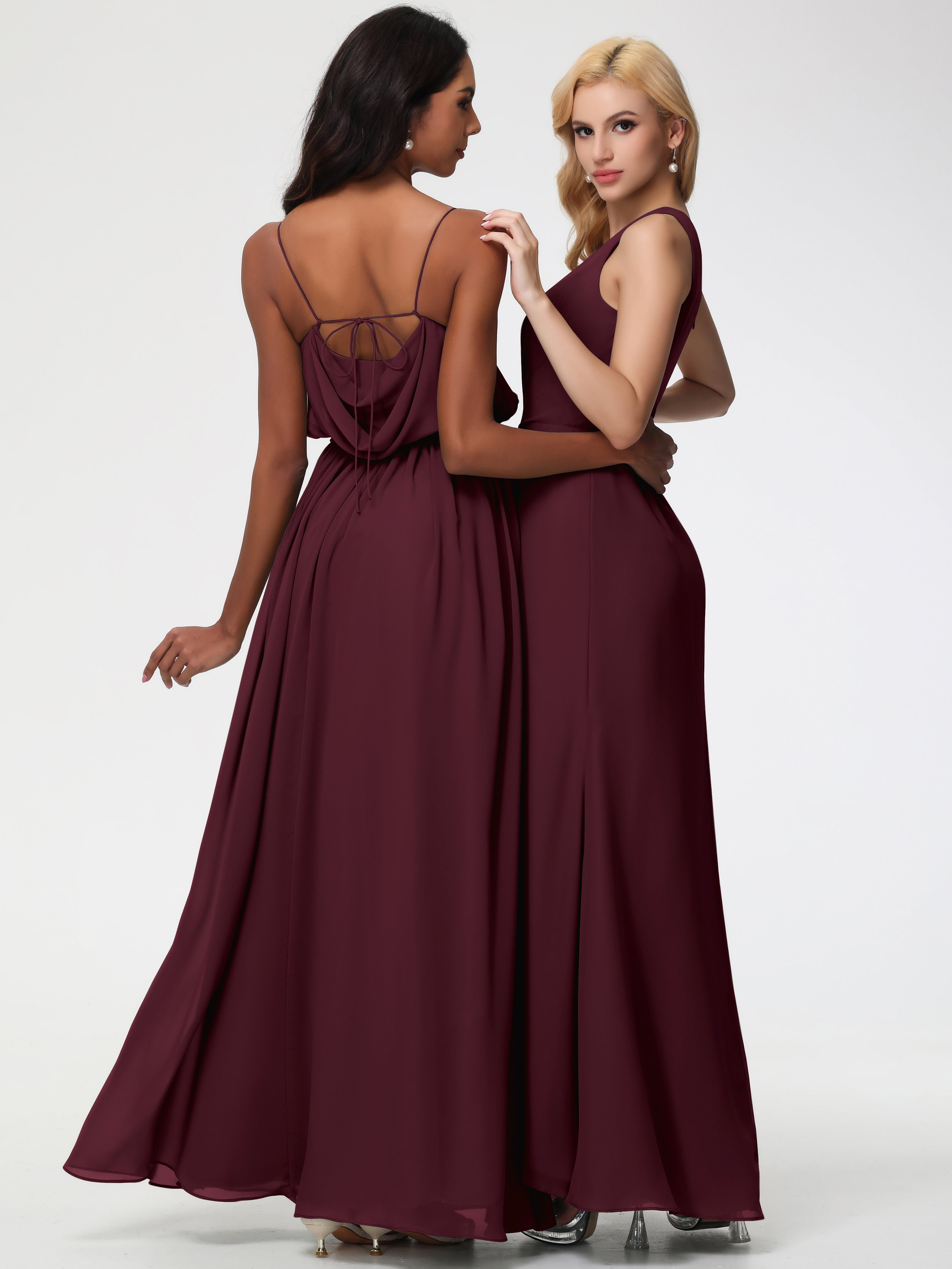 One Shoulder Sheath/Column Sleeveless Long Split Chiffon Bridesmaid Dresses