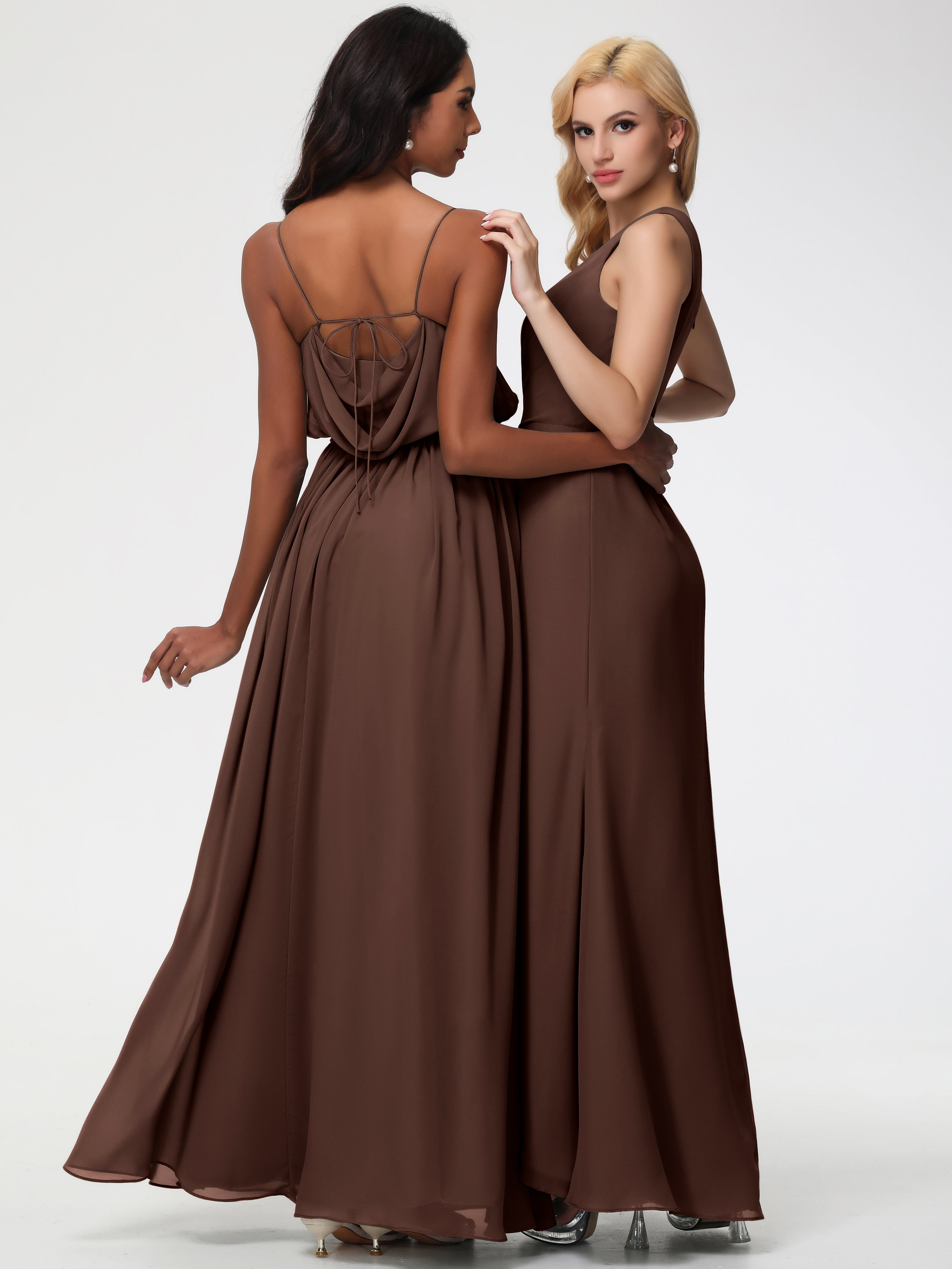 One Shoulder Sheath/Column Sleeveless Long Split Chiffon Bridesmaid Dresses
