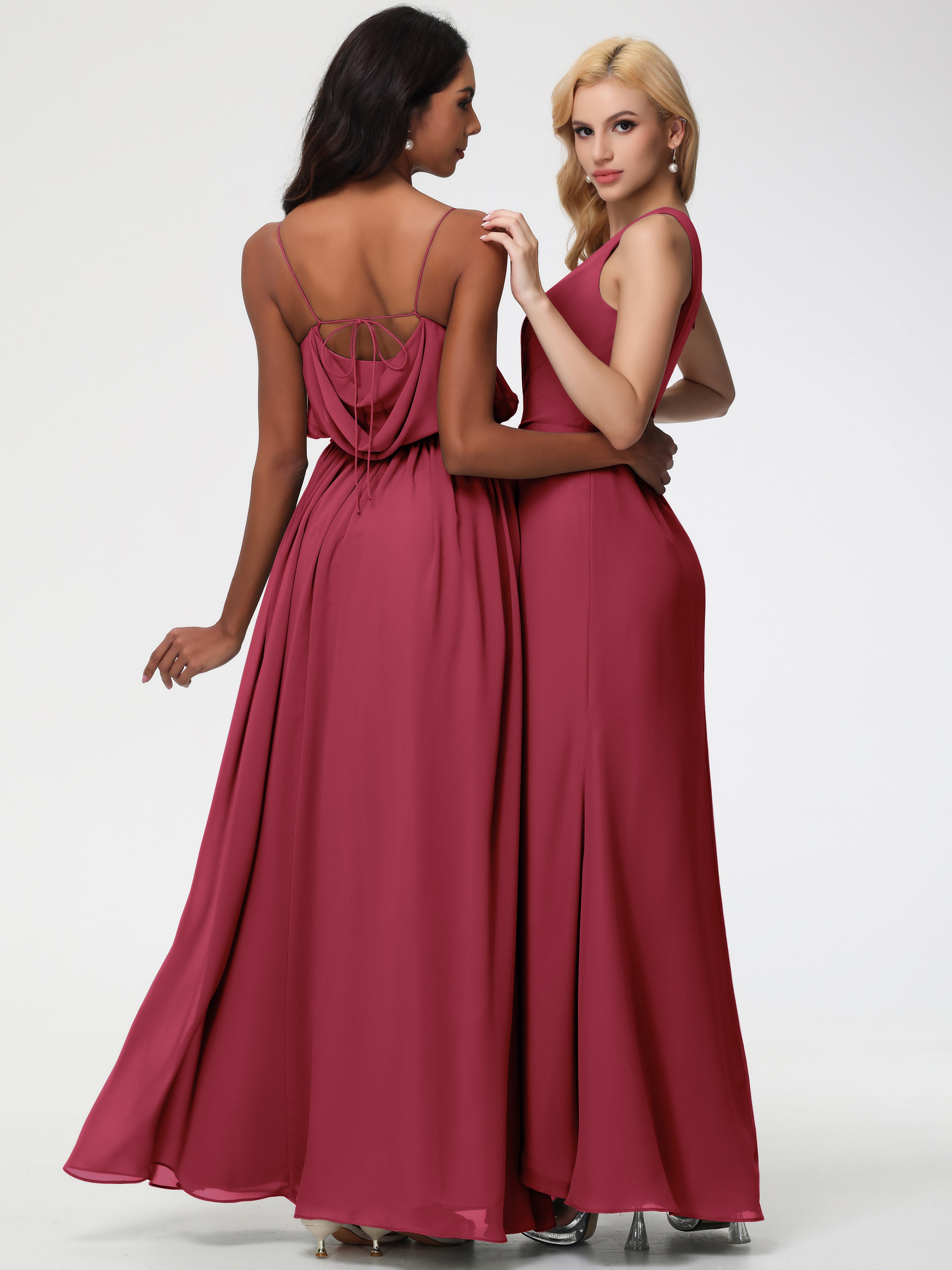 One Shoulder Sheath/Column Sleeveless Long Split Chiffon Bridesmaid Dresses