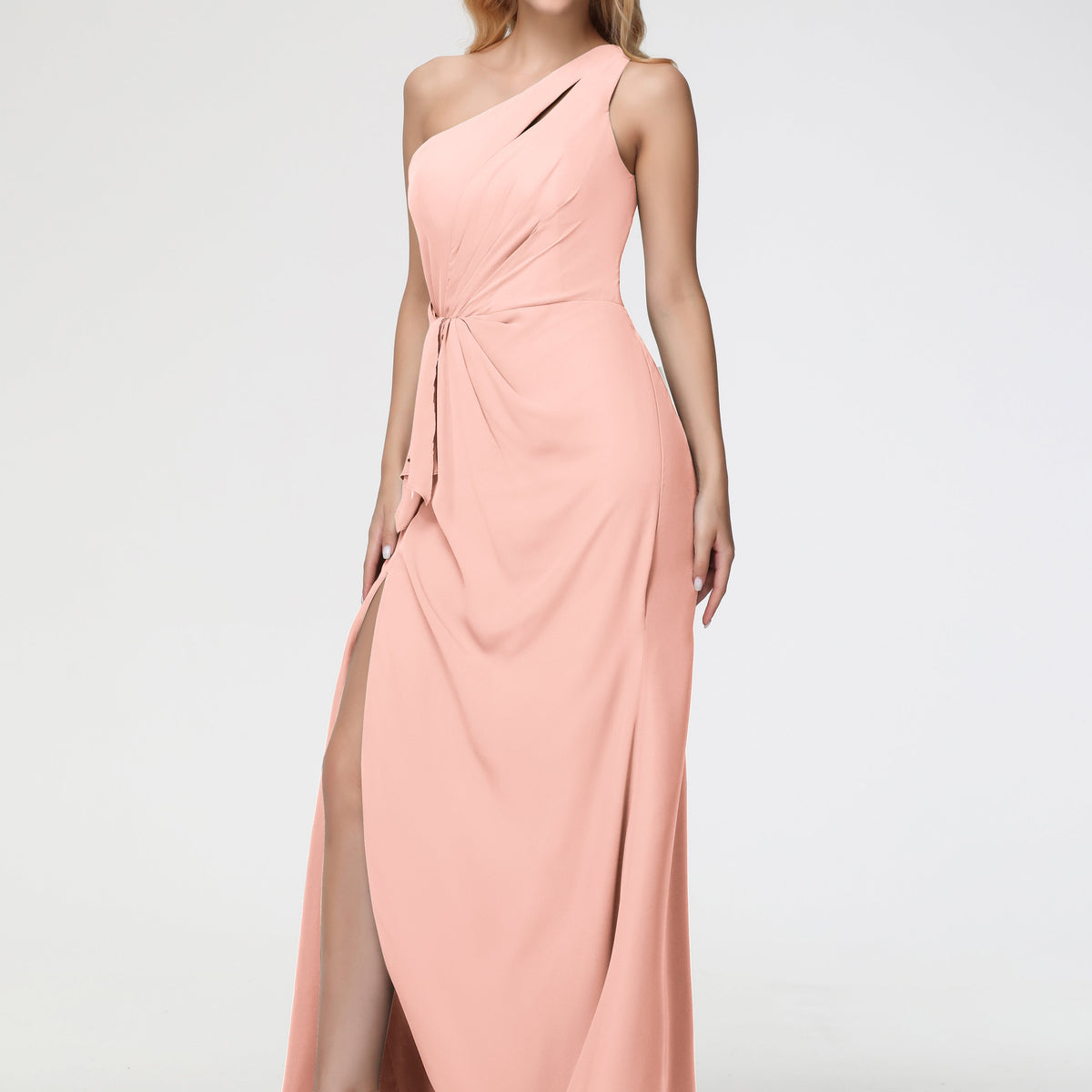 Coral Pink Bridesmaid Dresses One Shoulder Sheath/Column Sleeveless Lo