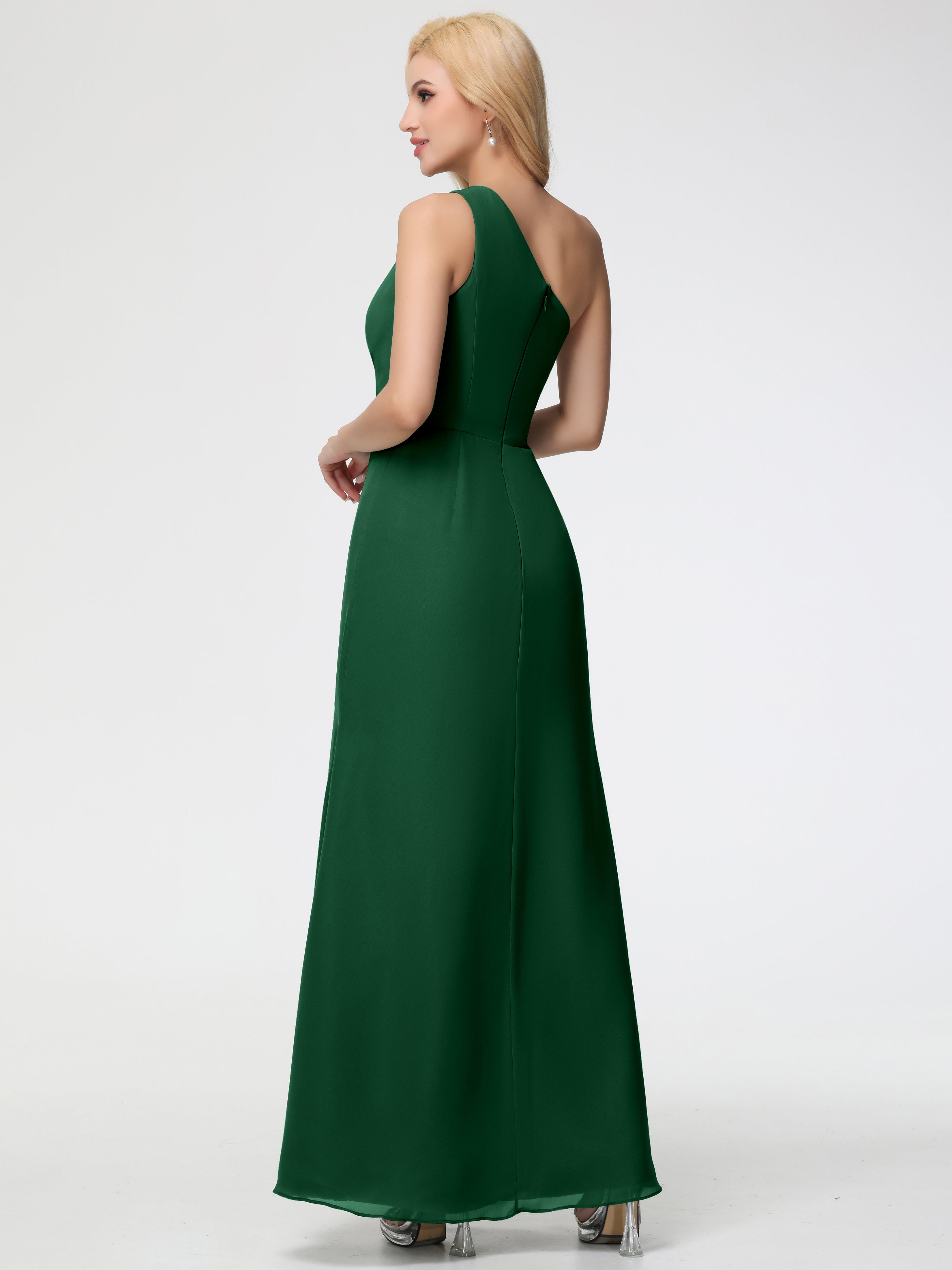 One Shoulder Sheath/Column Sleeveless Long Split Chiffon Bridesmaid Dresses