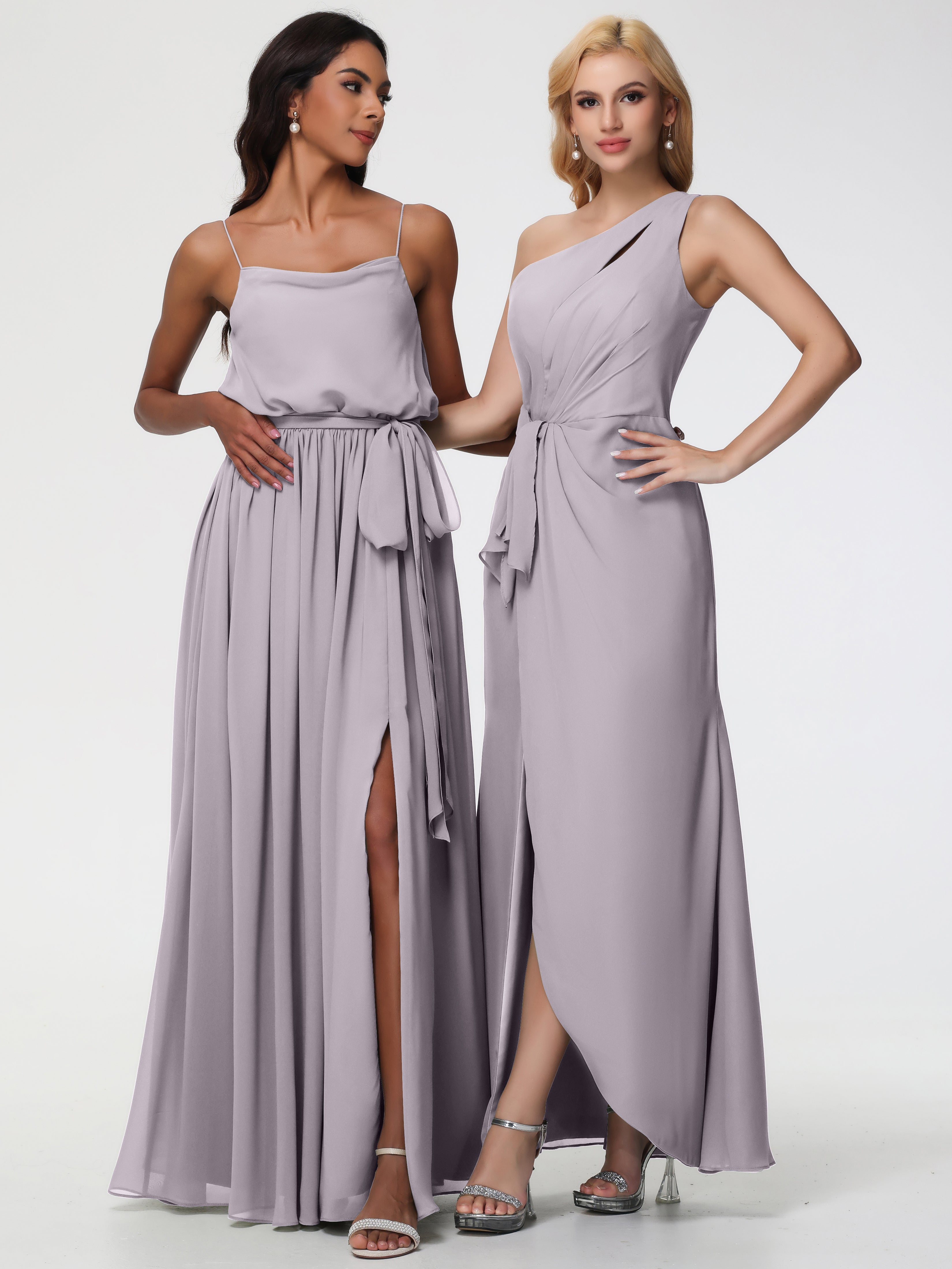 One Shoulder Sheath/Column Sleeveless Long Split Chiffon Bridesmaid Dresses
