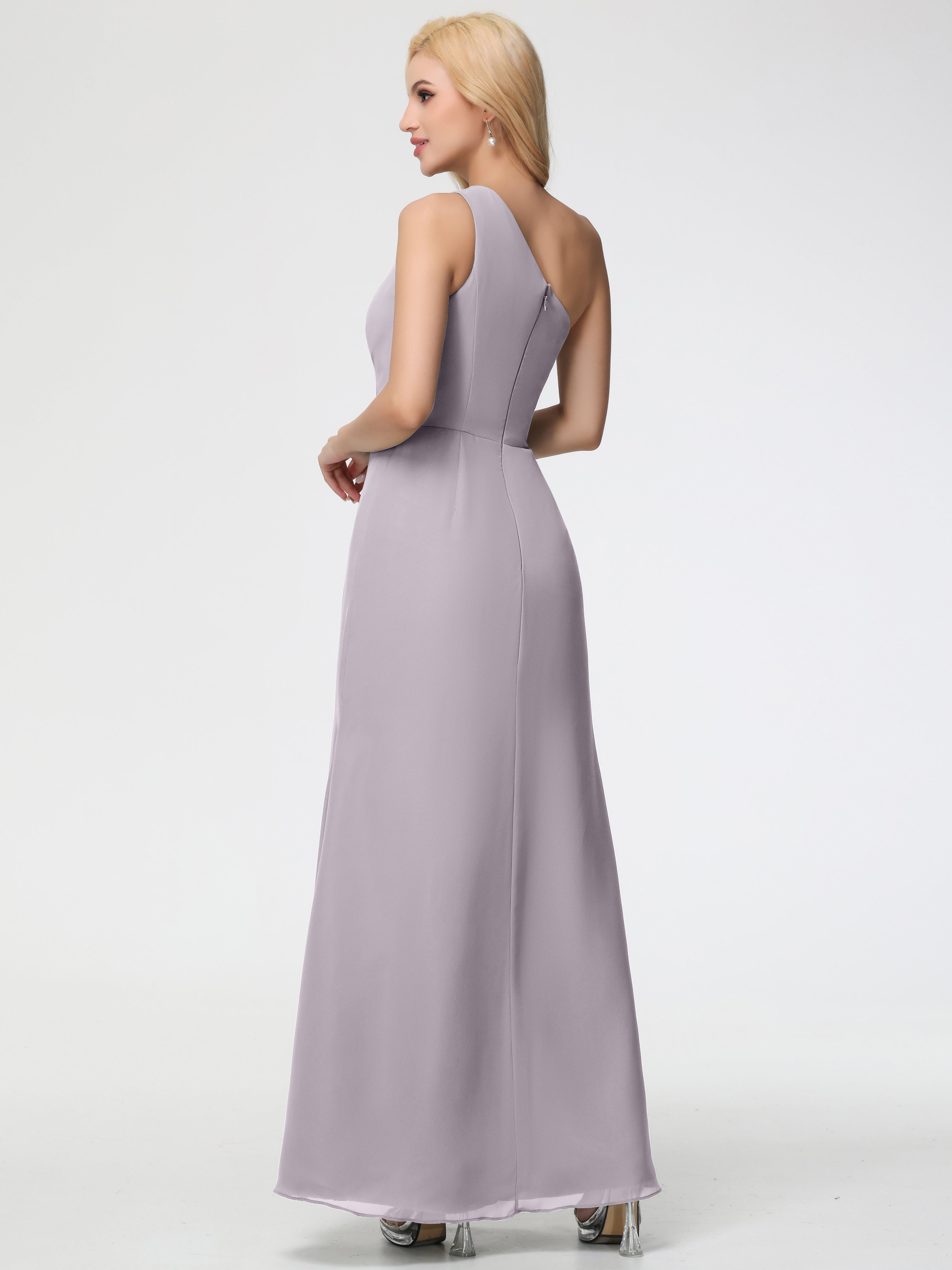 One Shoulder Sheath/Column Sleeveless Long Split Chiffon Bridesmaid Dresses
