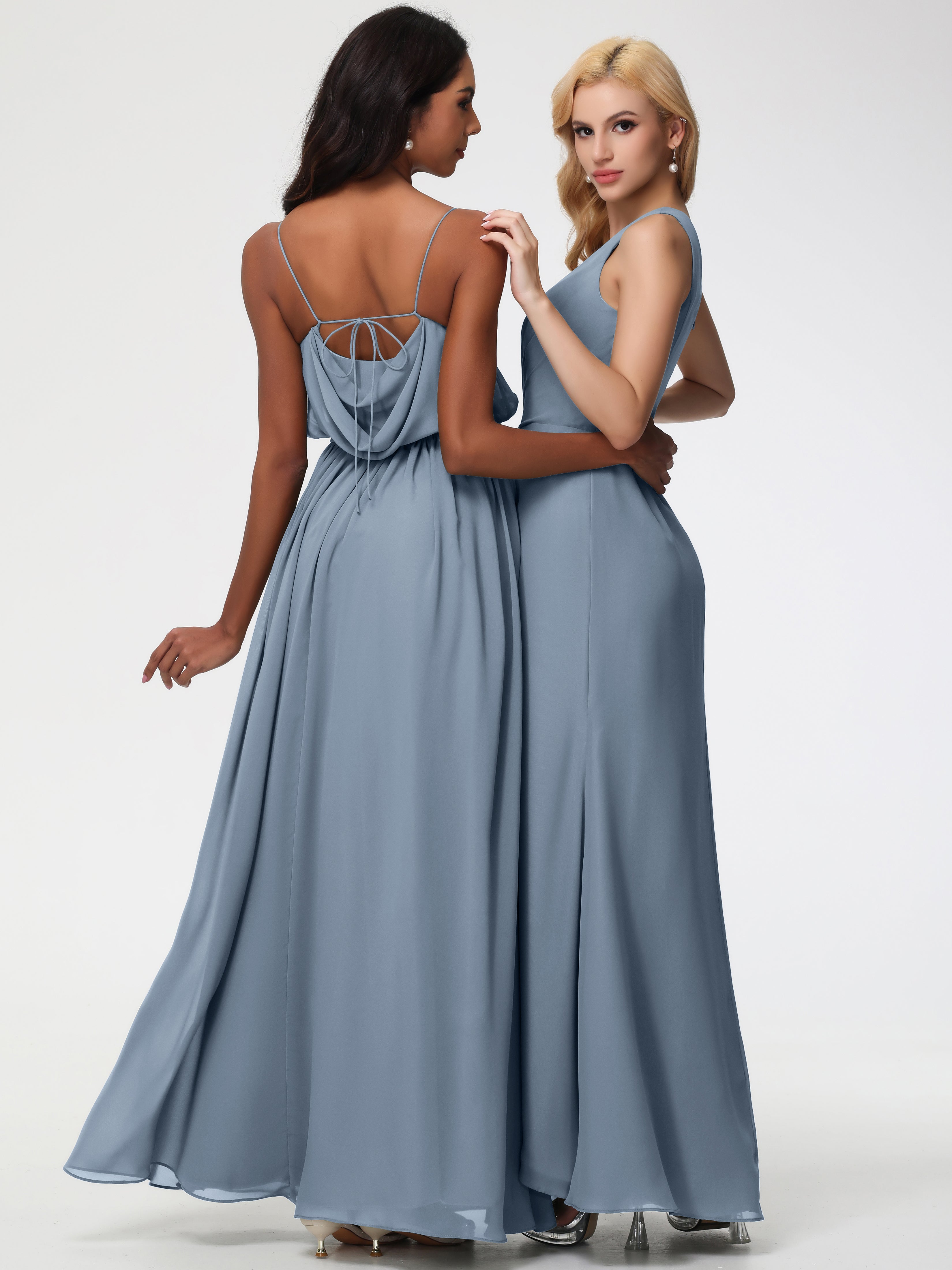 One Shoulder Sheath/Column Sleeveless Long Split Chiffon Bridesmaid Dresses