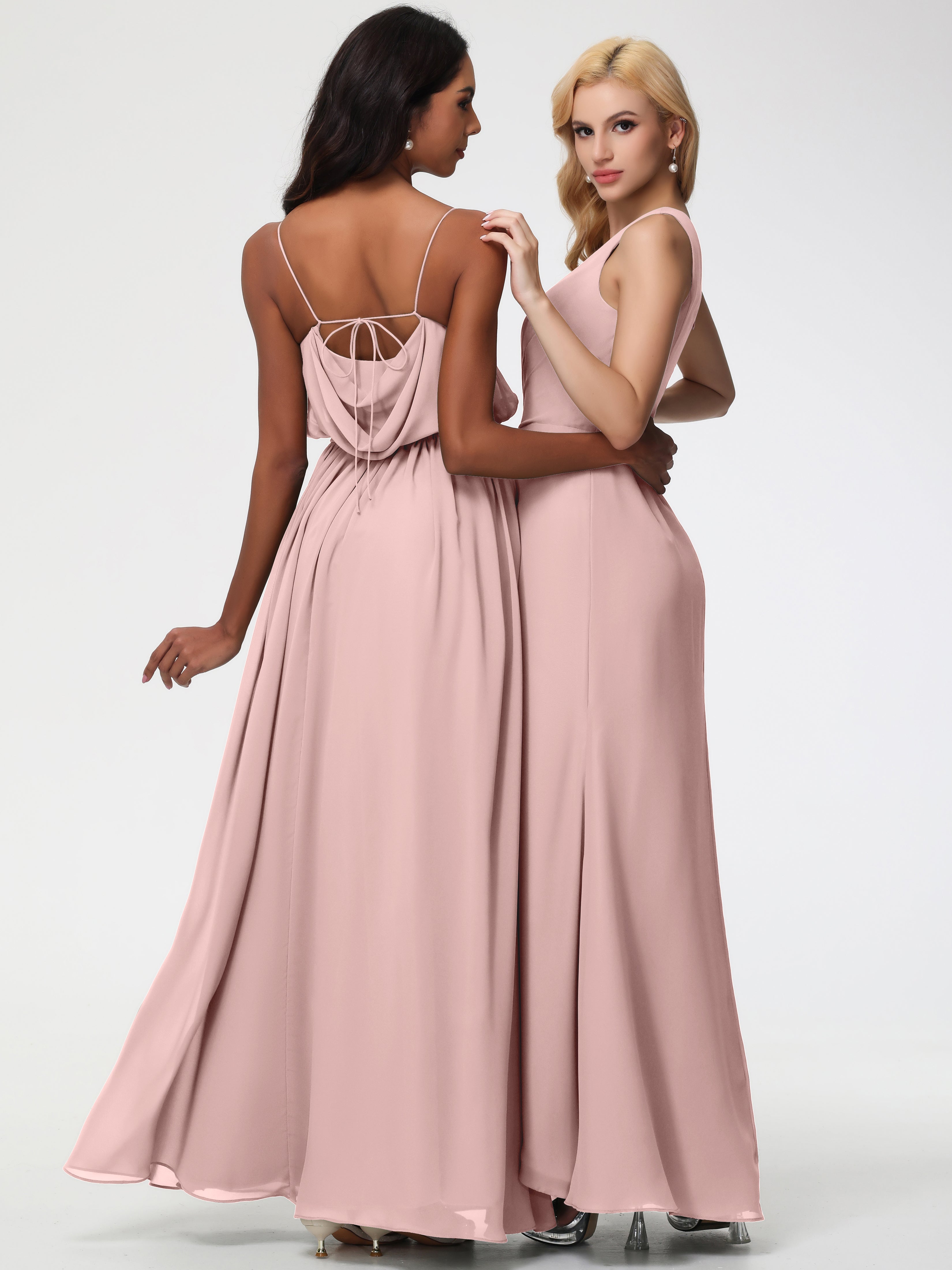 One Shoulder Sheath/Column Sleeveless Long Split Chiffon Bridesmaid Dresses