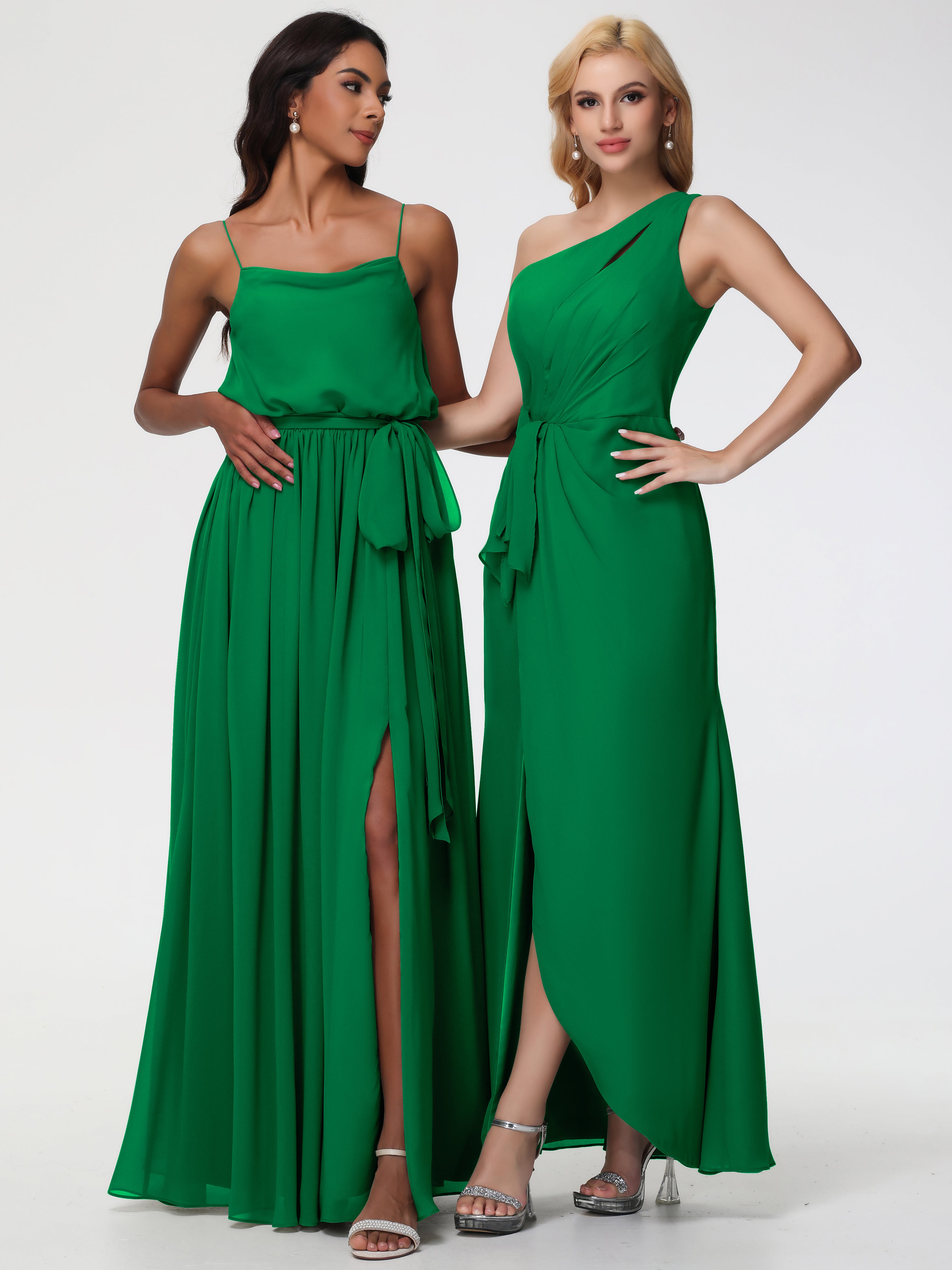 One Shoulder Sheath/Column Sleeveless Long Split Chiffon Bridesmaid Dresses