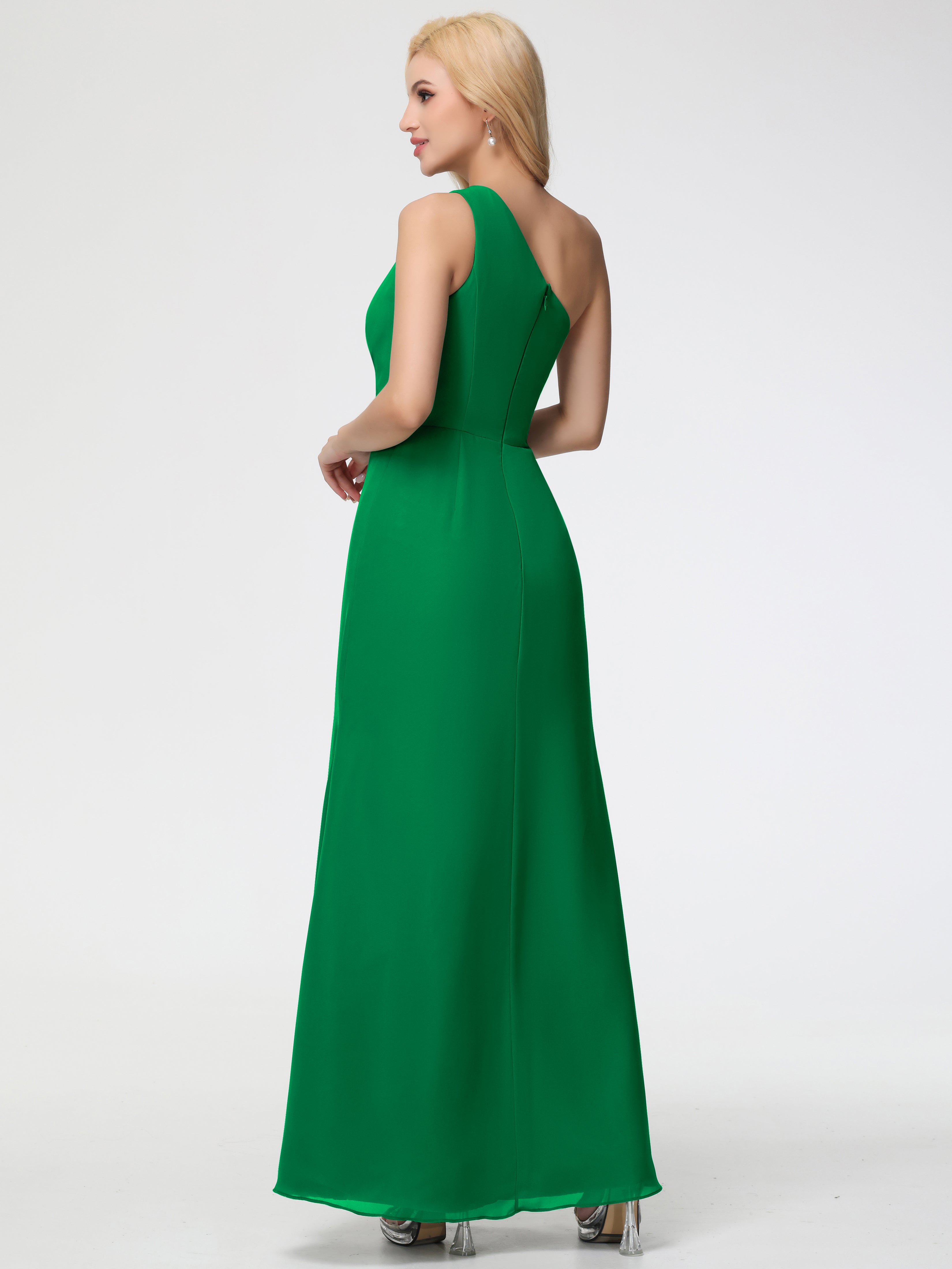 One Shoulder Sheath/Column Sleeveless Long Split Chiffon Bridesmaid Dresses
