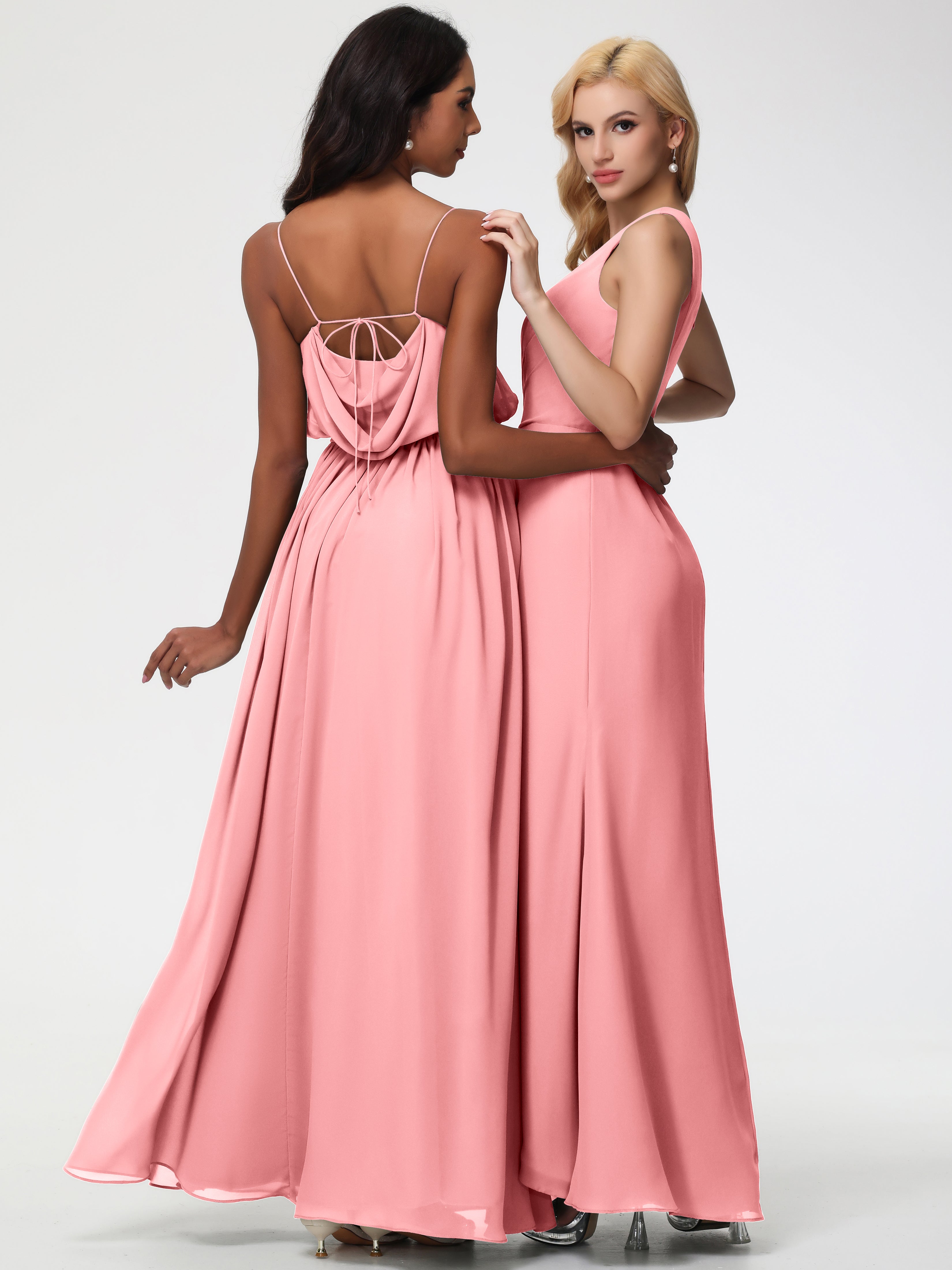 One Shoulder Sheath/Column Sleeveless Long Split Chiffon Bridesmaid Dresses