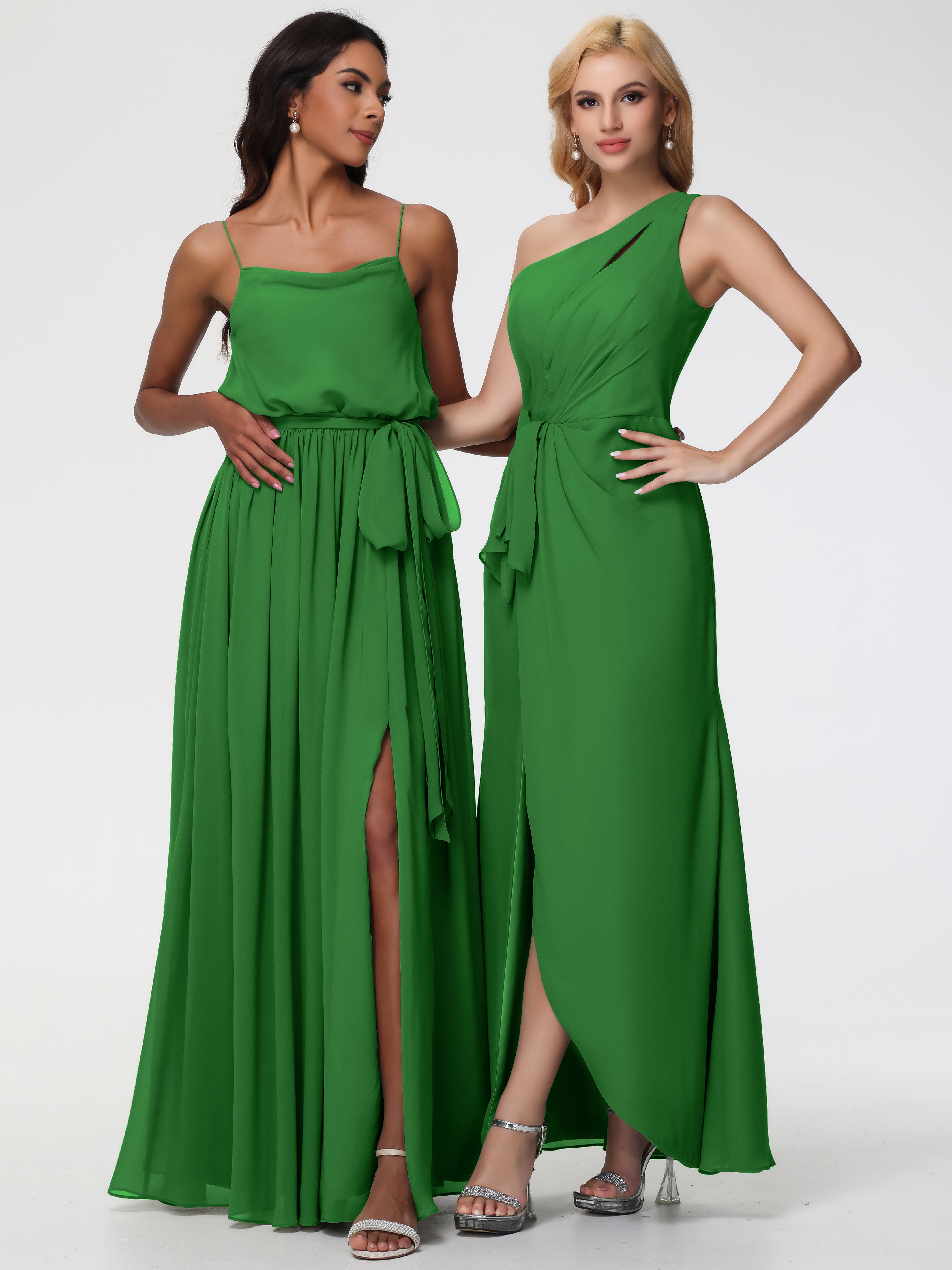 One Shoulder Sheath/Column Sleeveless Long Split Chiffon Bridesmaid Dresses