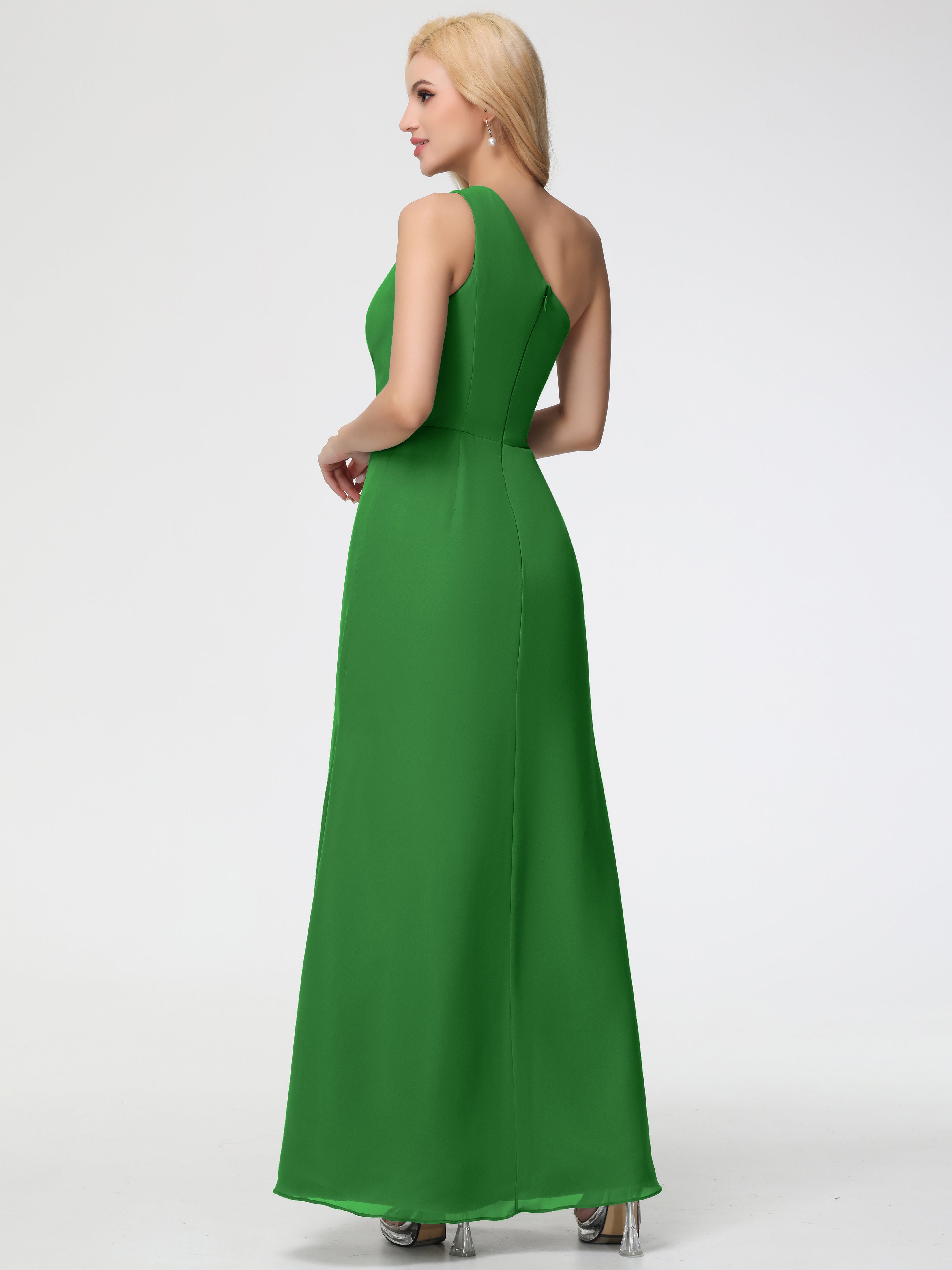 One Shoulder Sheath/Column Sleeveless Long Split Chiffon Bridesmaid Dresses